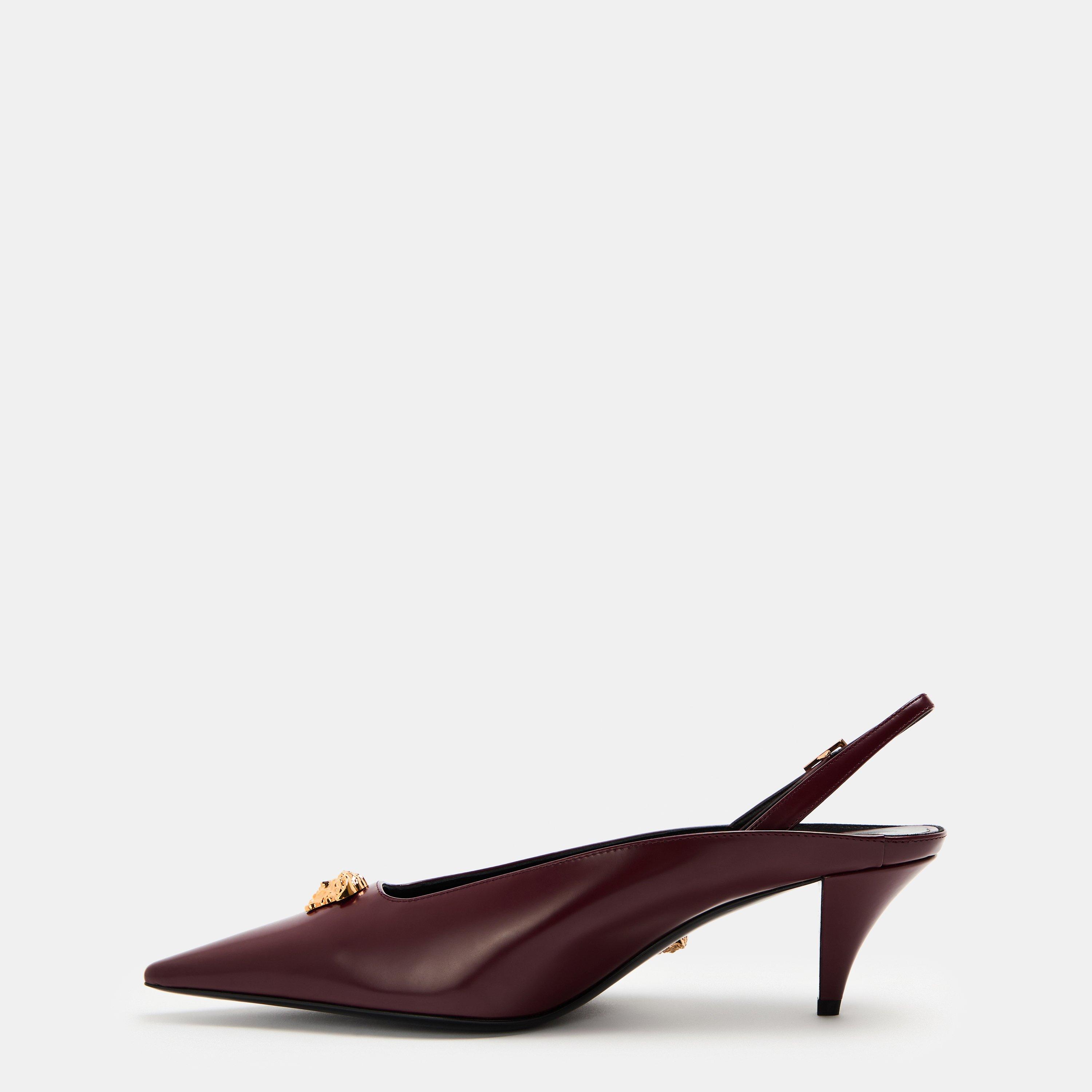 Burgundy Gold - Versace - La Medusa Leather Slingbacks 55mm - 2