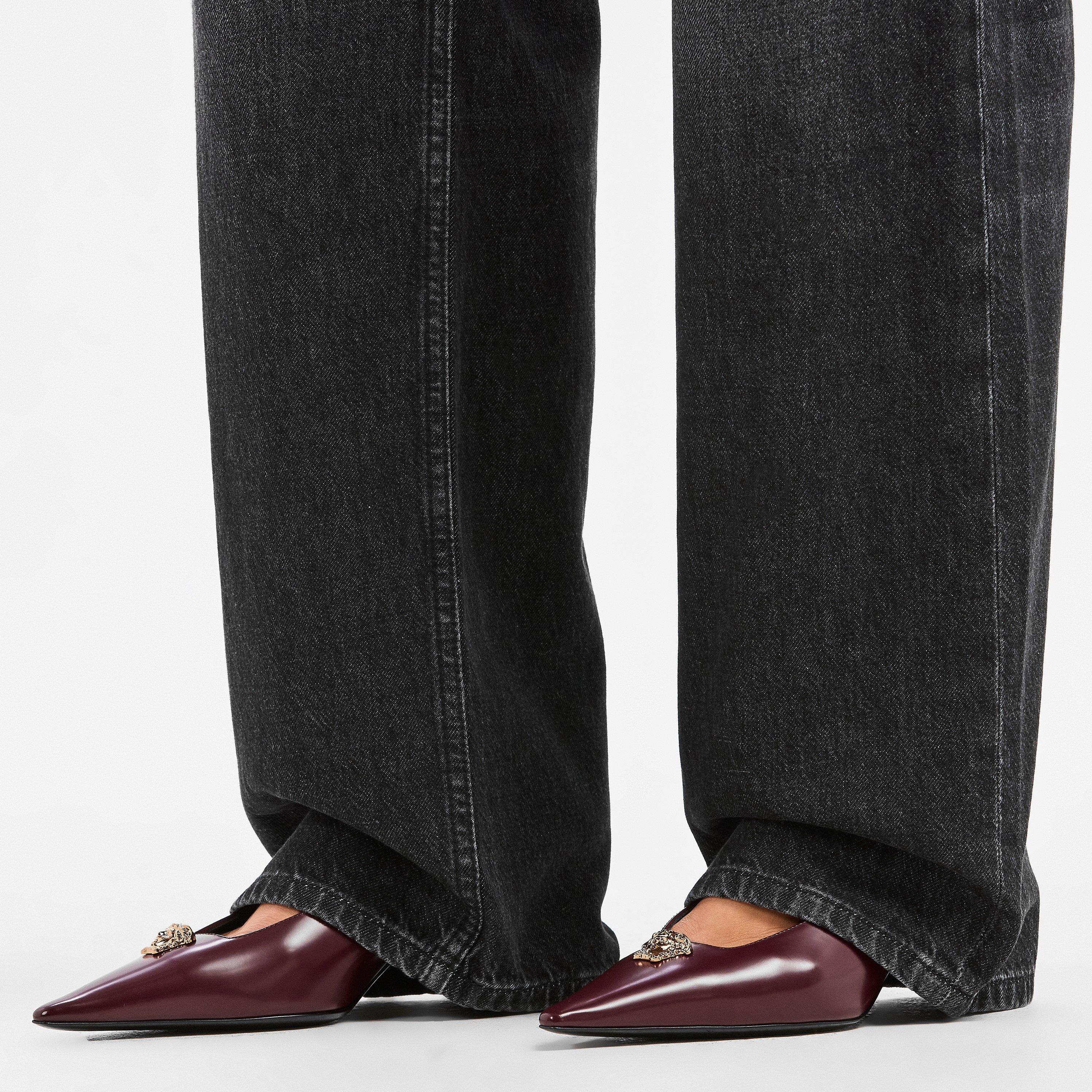 Burgundy Gold - Versace - La Medusa Leather Slingbacks 55mm - 3