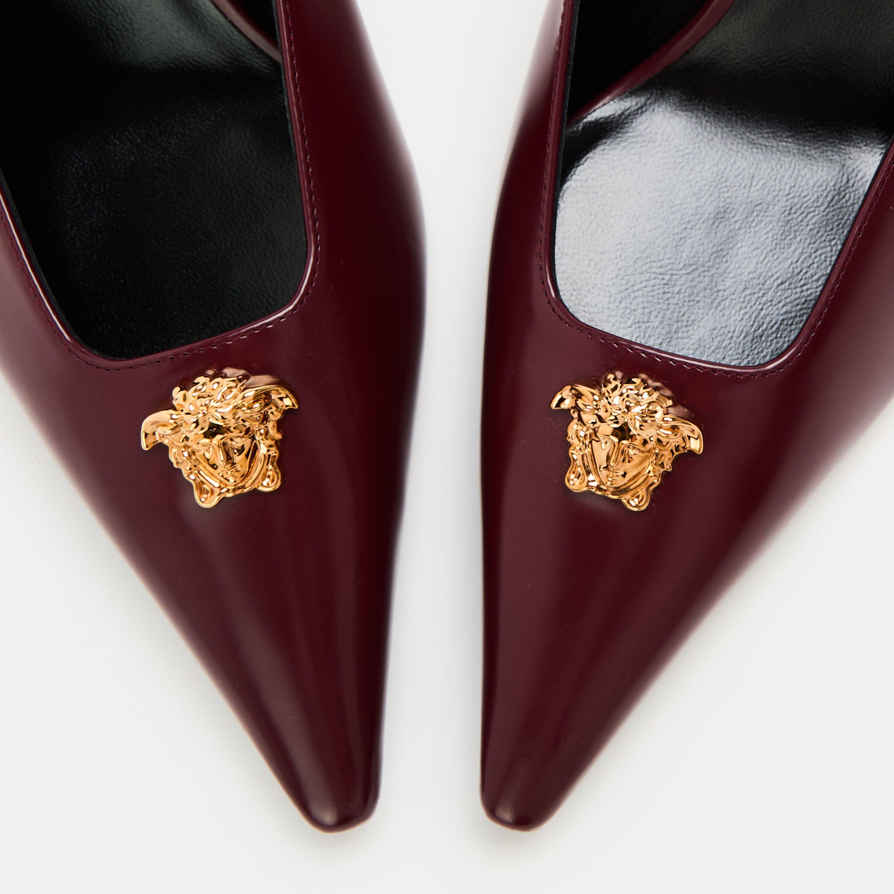 Burgundy Gold - Versace - La Medusa Leather Slingbacks 55mm - 4