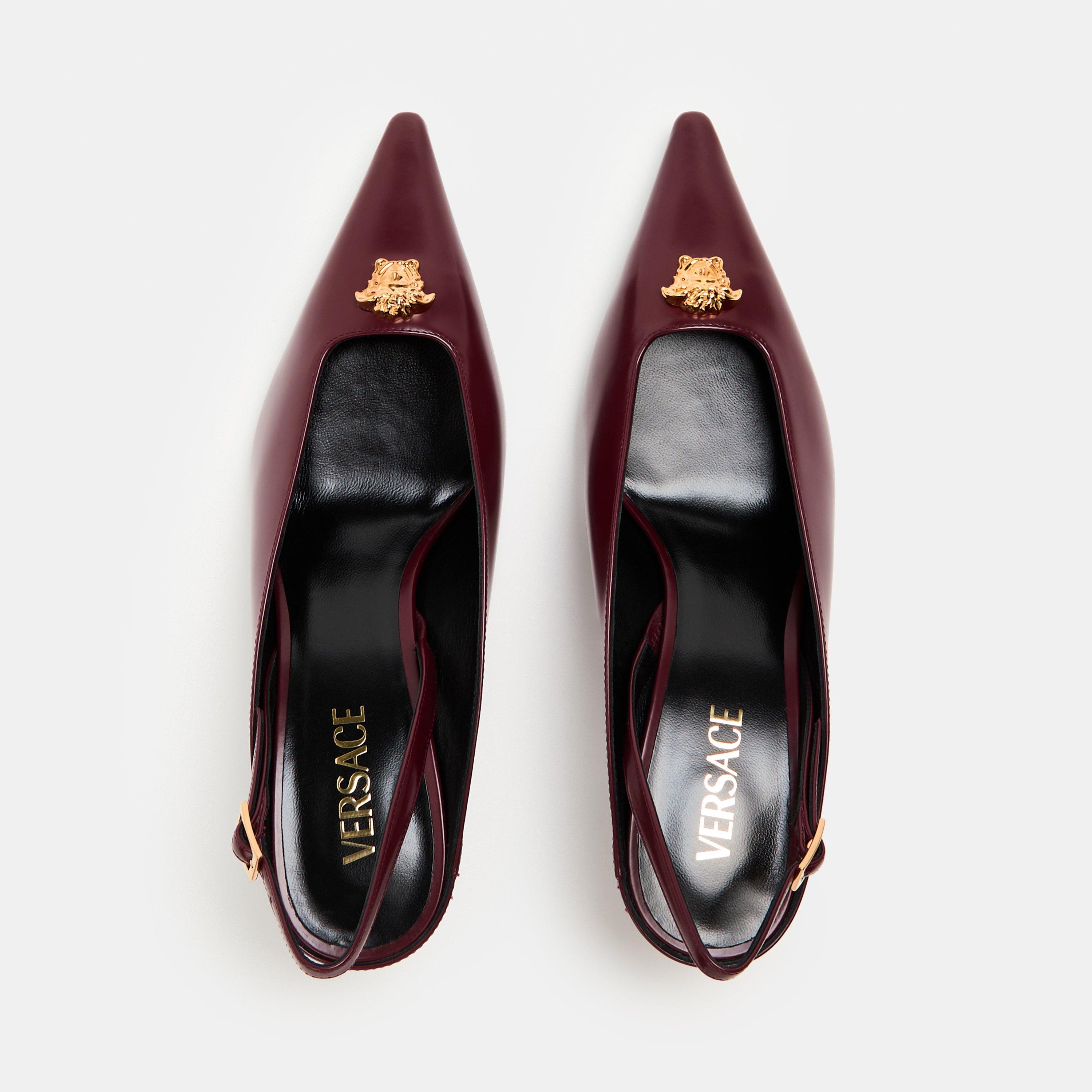 Burgundy Gold - Versace - La Medusa Leather Slingbacks 55mm - 5