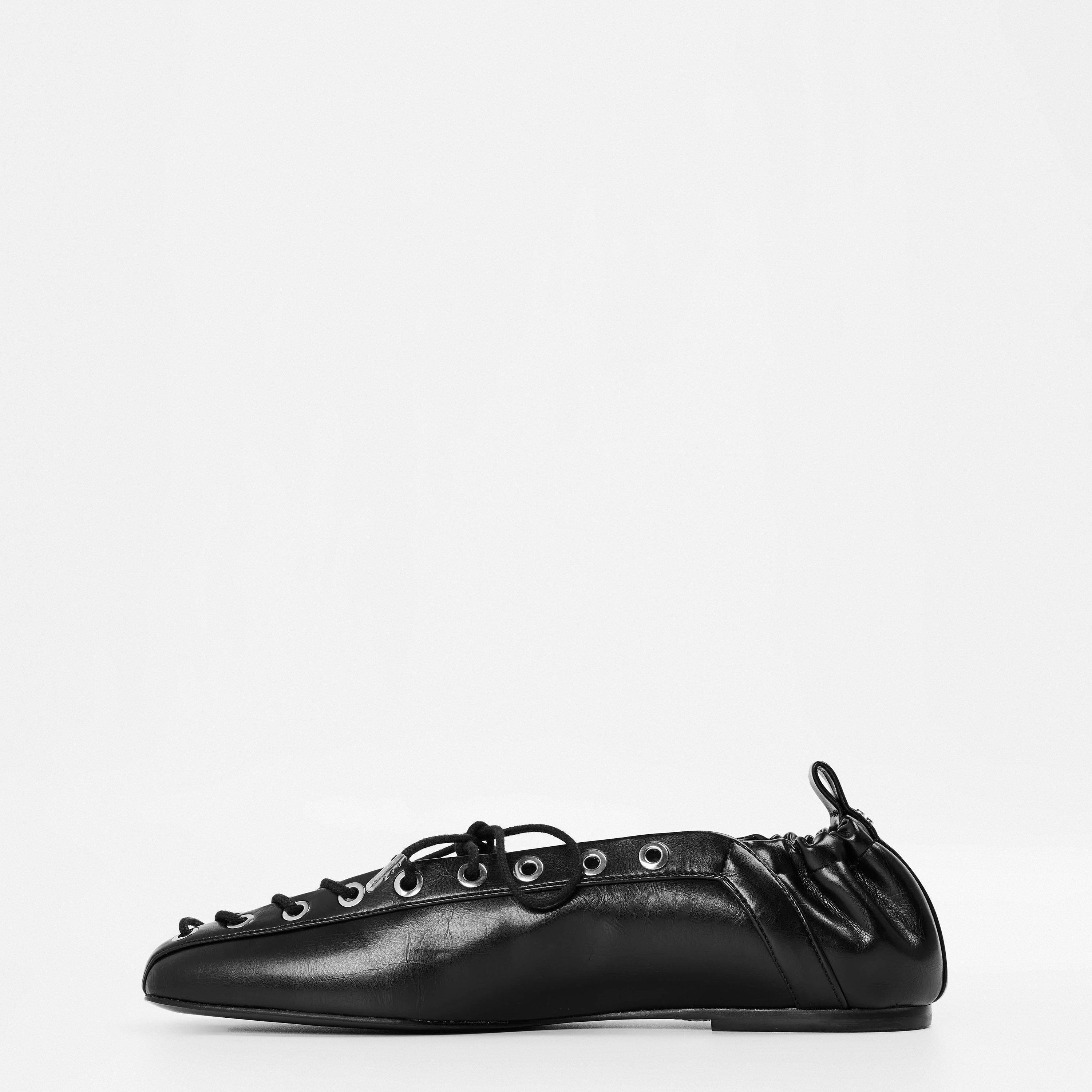Black - Ganni - Women's Lace-Up Ballet Pumps - 2