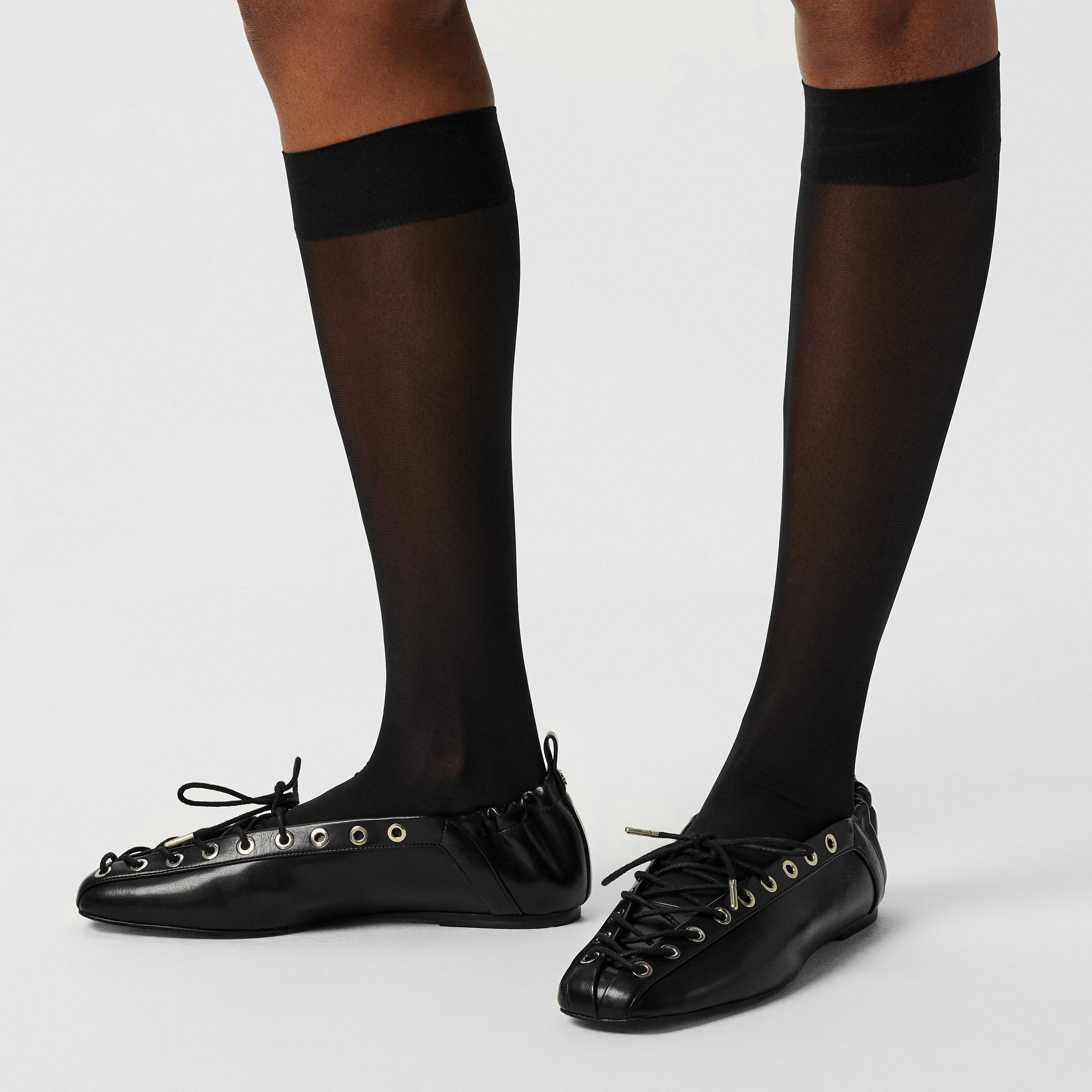 Black - Ganni - Women's Lace-Up Ballet Pumps - 3