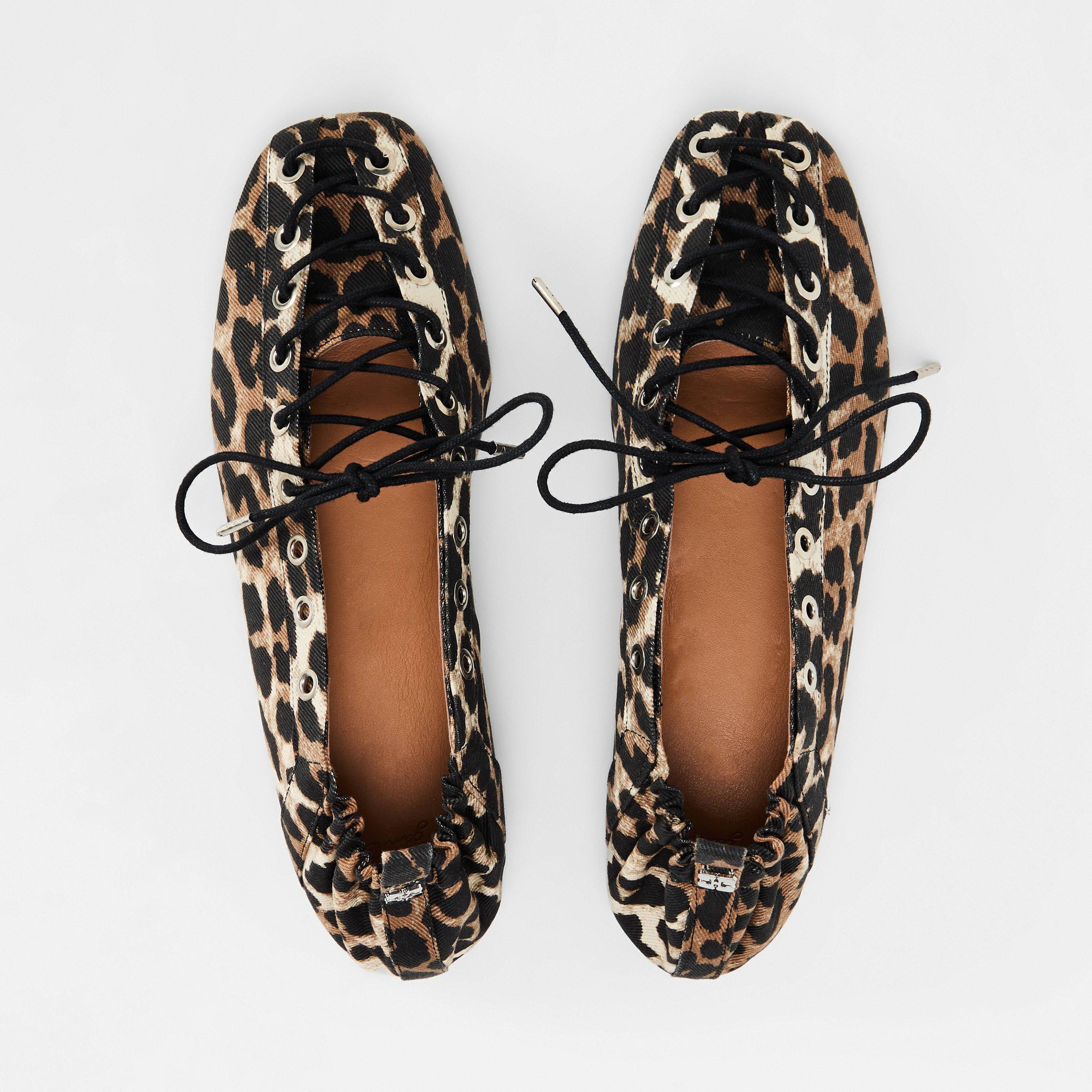 Leopard - Ganni - Women's Lace-Up Ballet Pumps - 5
