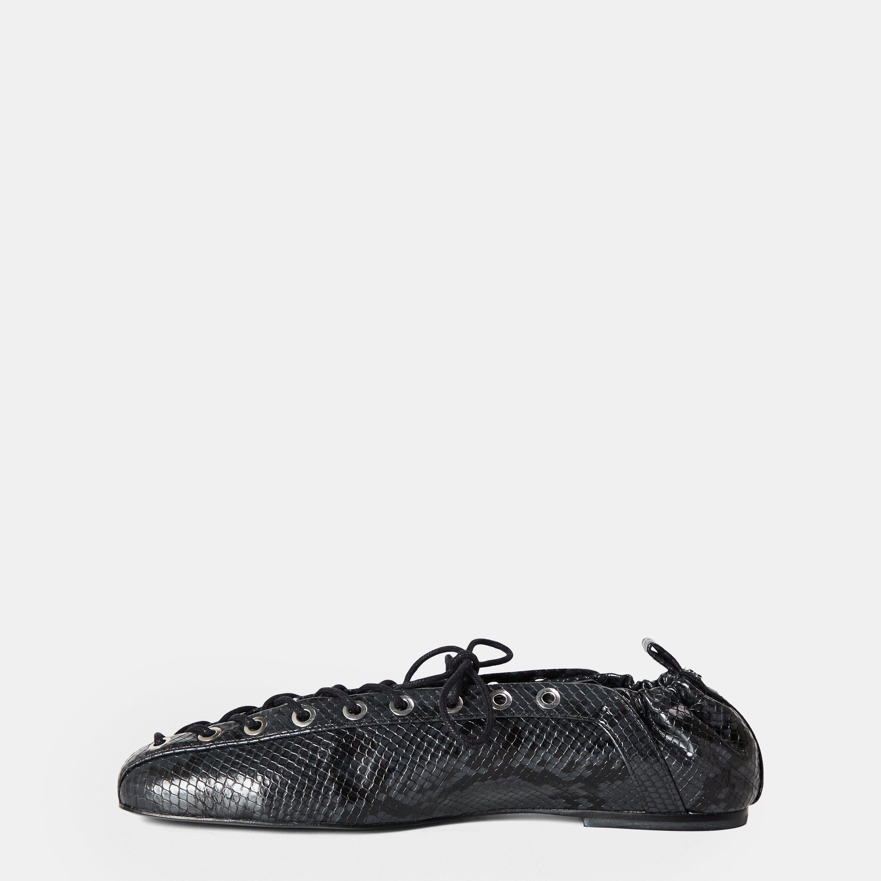 Black Oyster - Ganni - Women's Lace-Up Ballet Pumps - 2