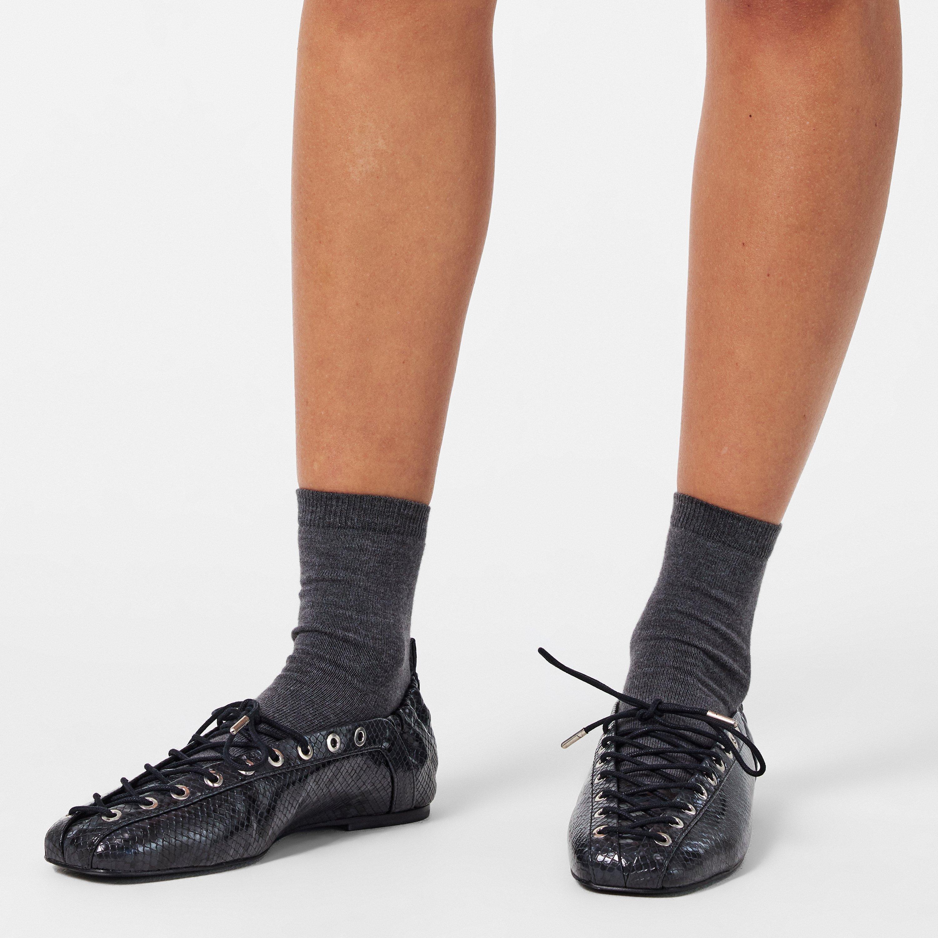 Black Oyster - Ganni - Women's Lace-Up Ballet Pumps - 3
