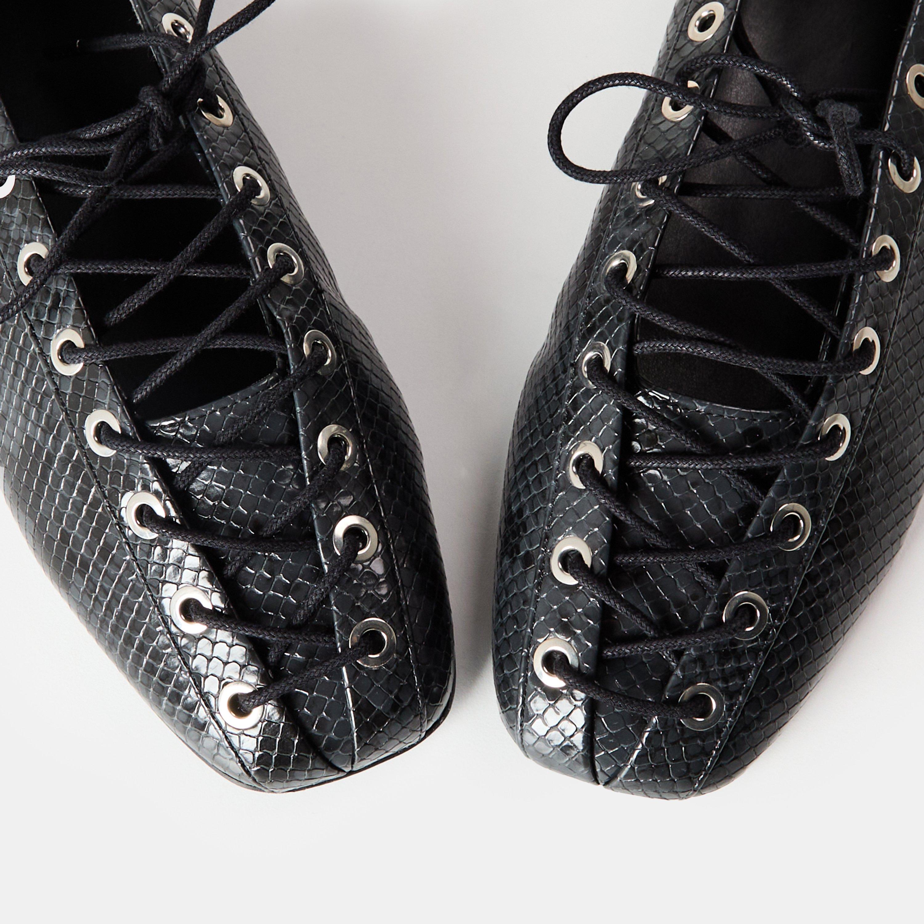 Black Oyster - Ganni - Women's Lace-Up Ballet Pumps - 4