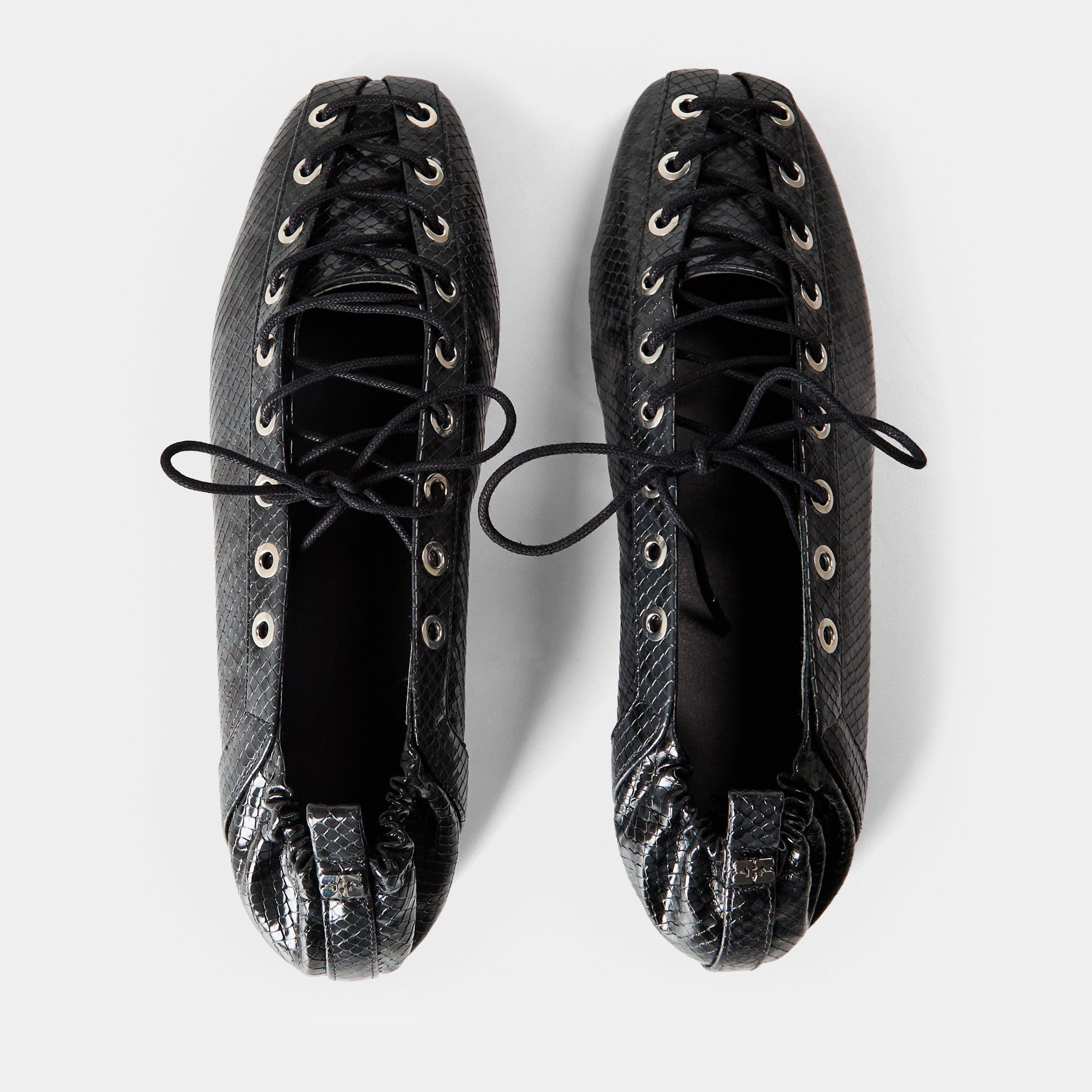 Black Oyster - Ganni - Women's Lace-Up Ballet Pumps - 5