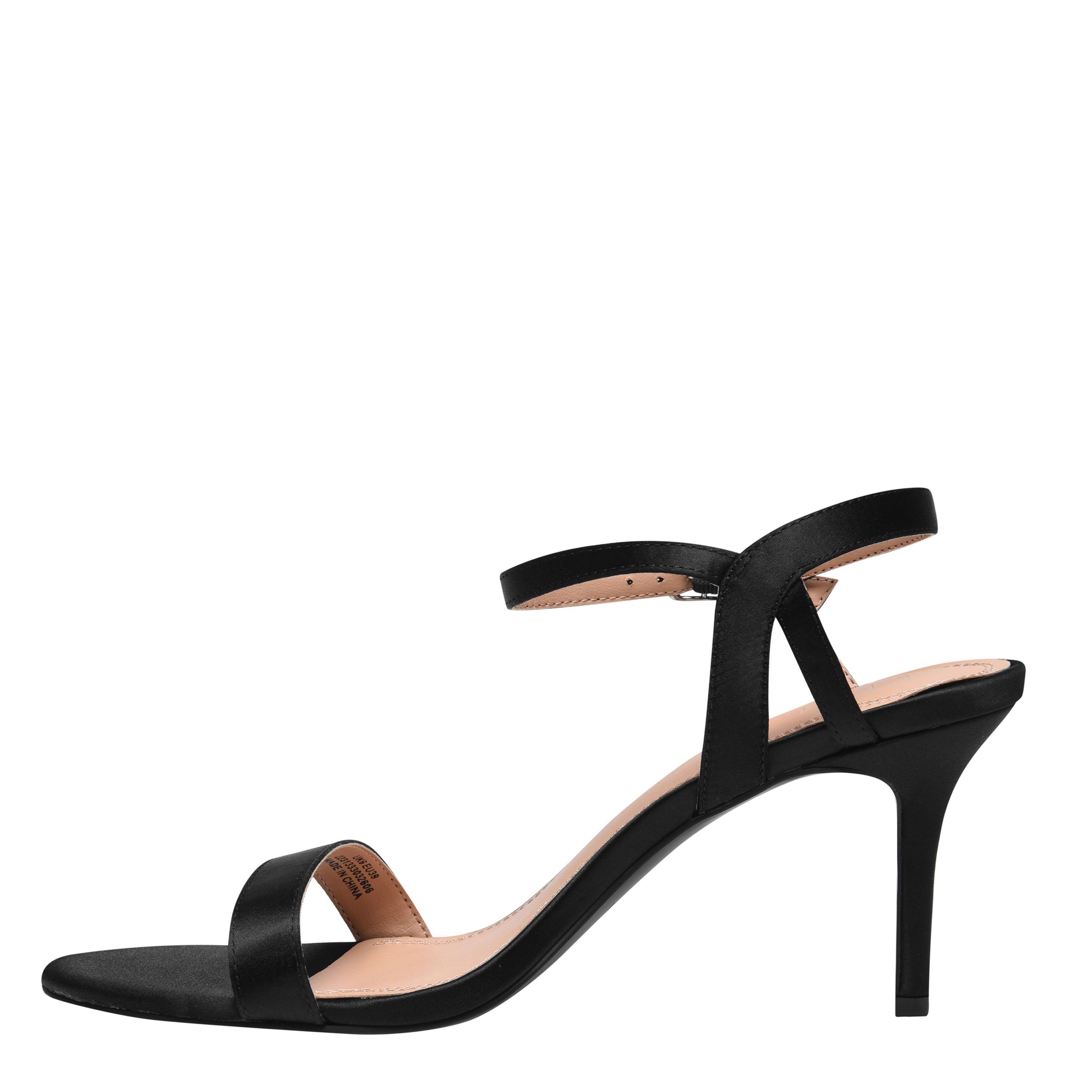 Schwarzer Satin - Linea - Strap Mid Heeled Sandals - 2