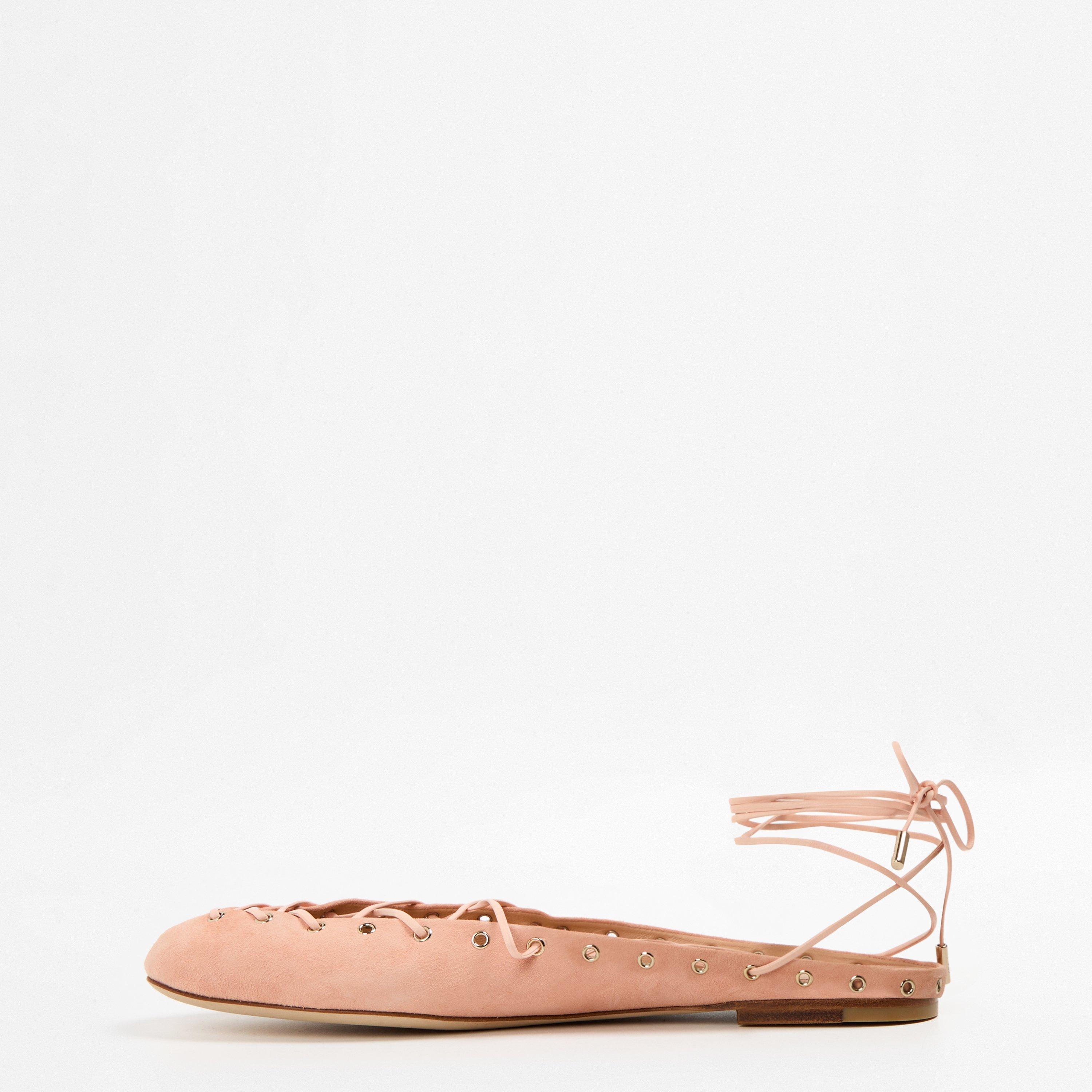Peachy Pink - Chloe - Women's Ghillie Ankle Lacing Flat Ballet Pumps - 2