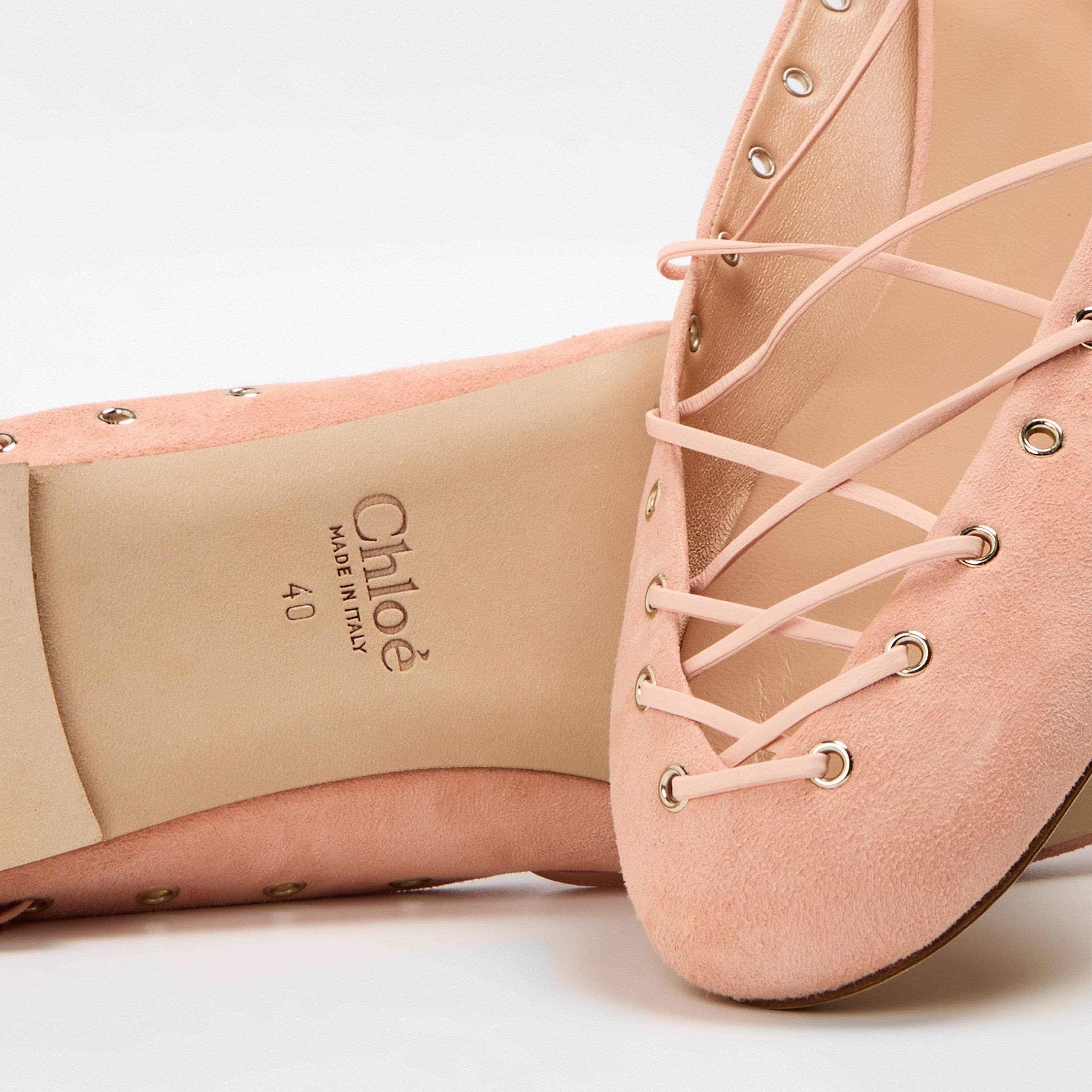 Peachy Pink - Chloe - Women's Ghillie Ankle Lacing Flat Ballet Pumps - 3