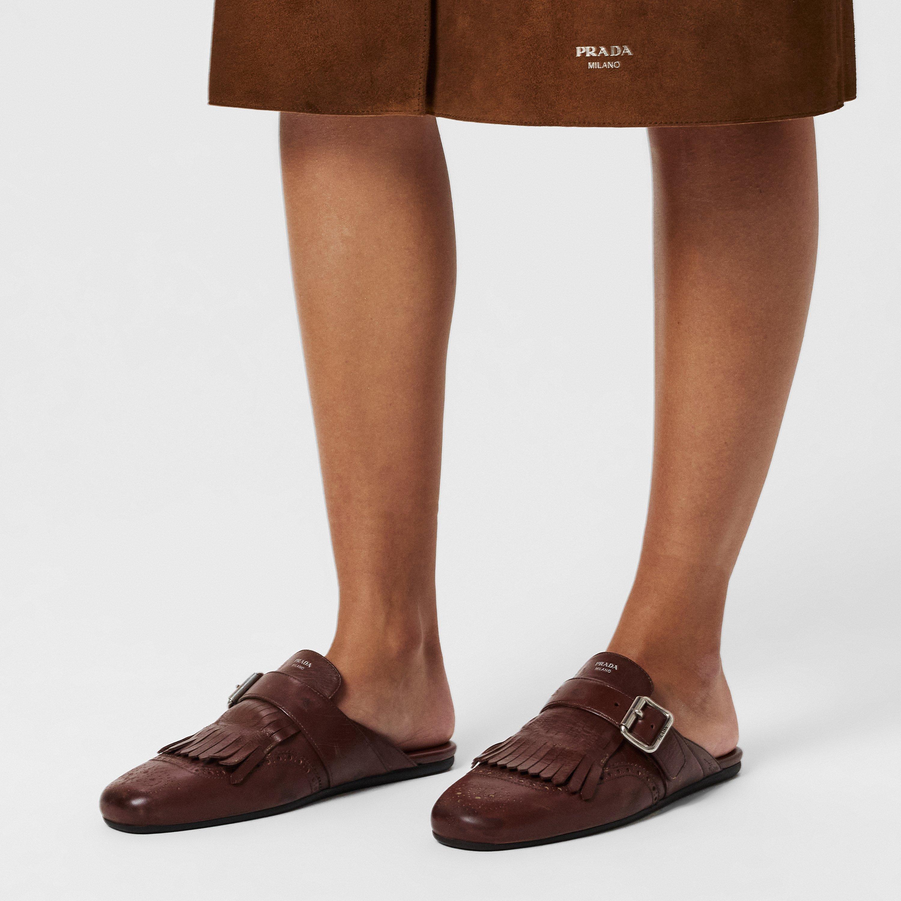 Cognac - Prada - Deconstructed Leather Mules. - 3