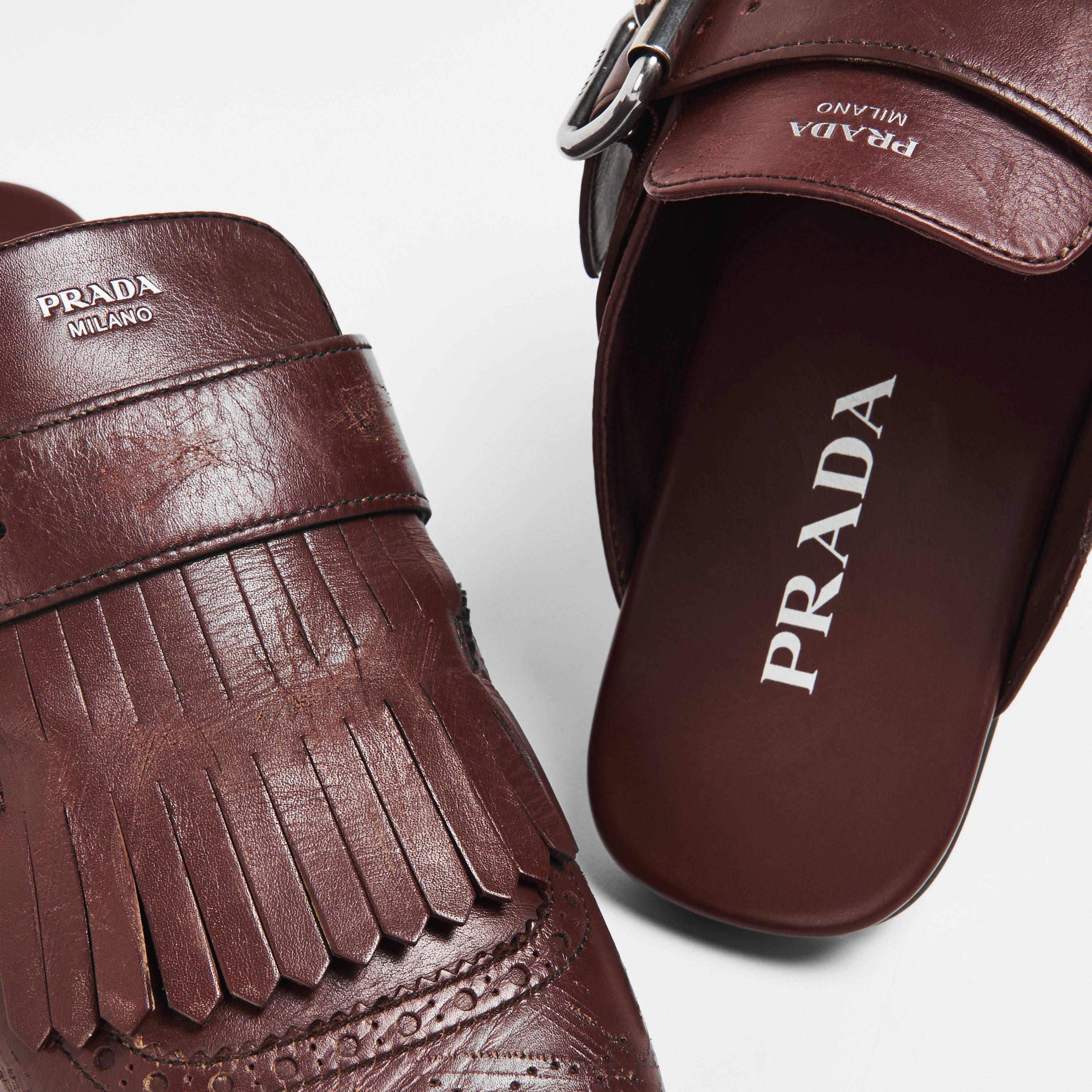 Cognac - Prada - Deconstructed Leather Mules. - 4
