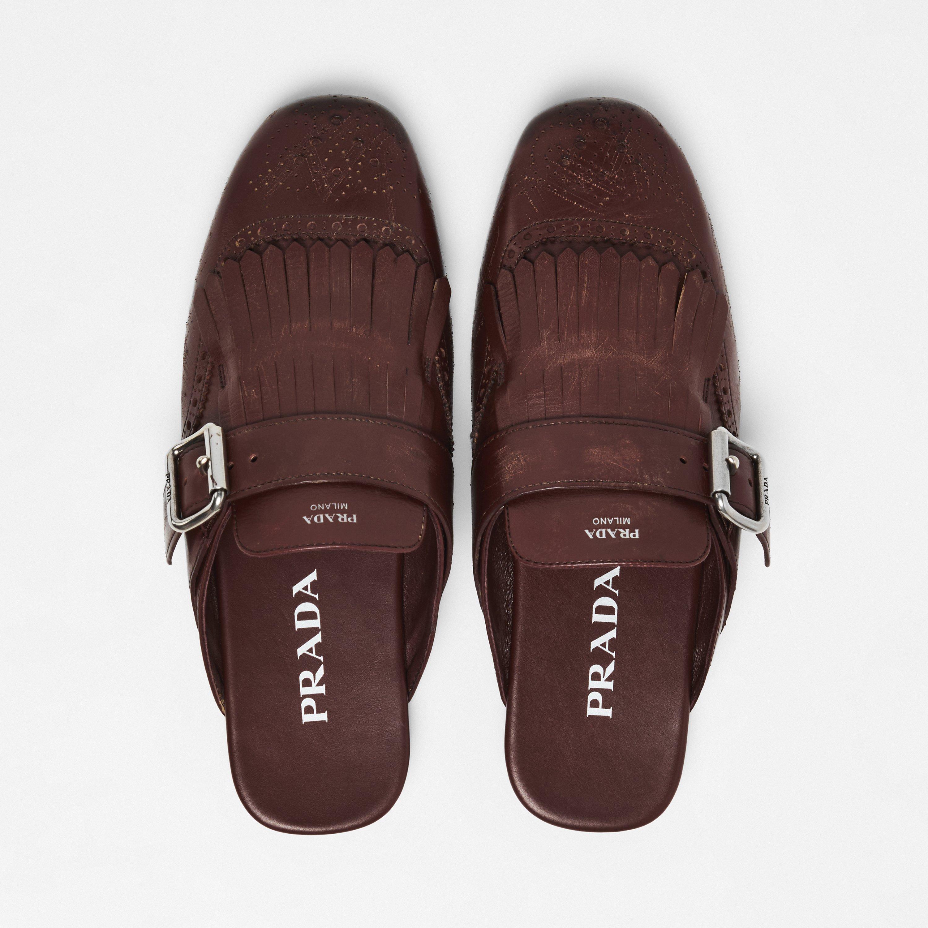 Cognac - Prada - Deconstructed Leather Mules. - 5
