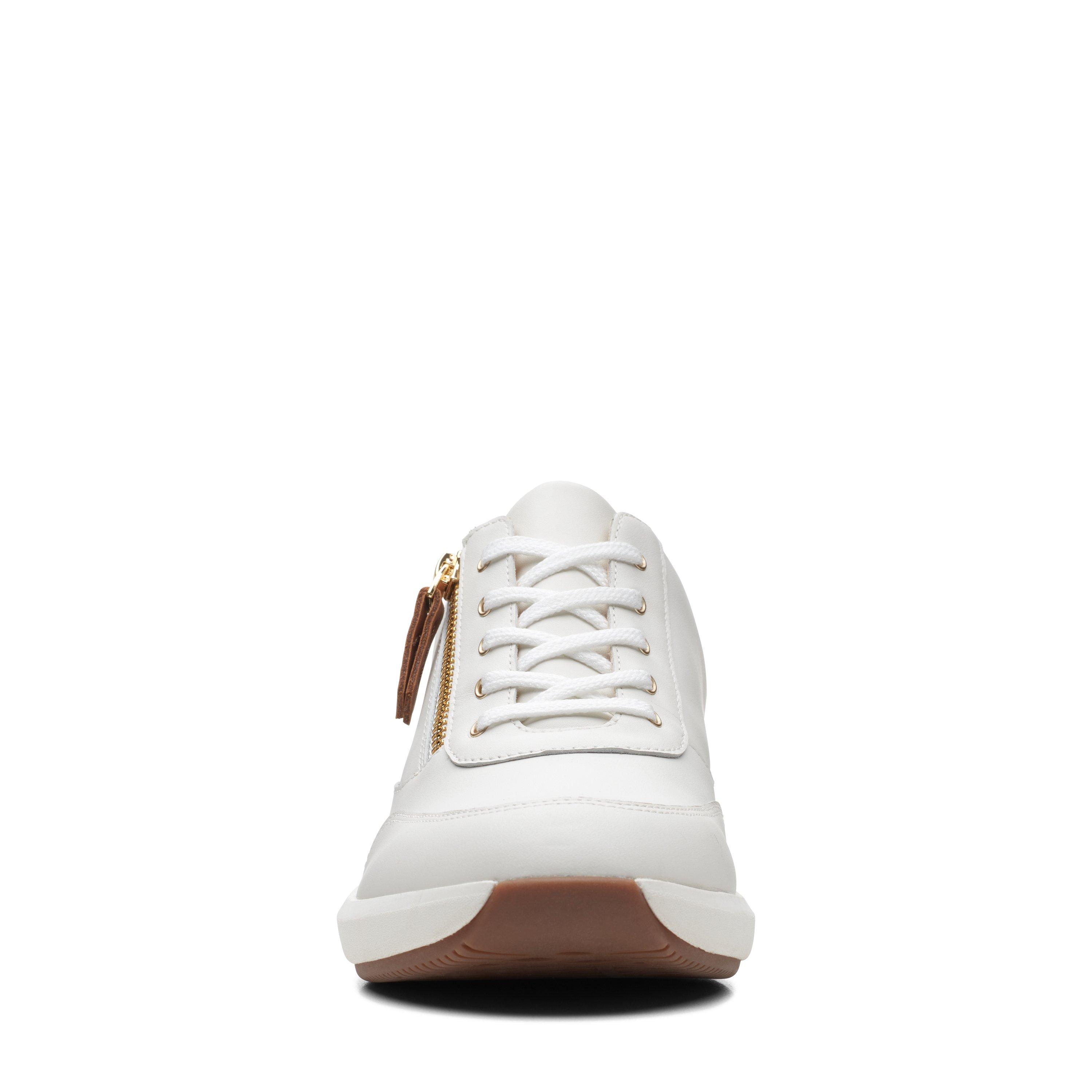 White Leather - Clarks - Women's Un Rio Zipped Low-Top Trainers - 3