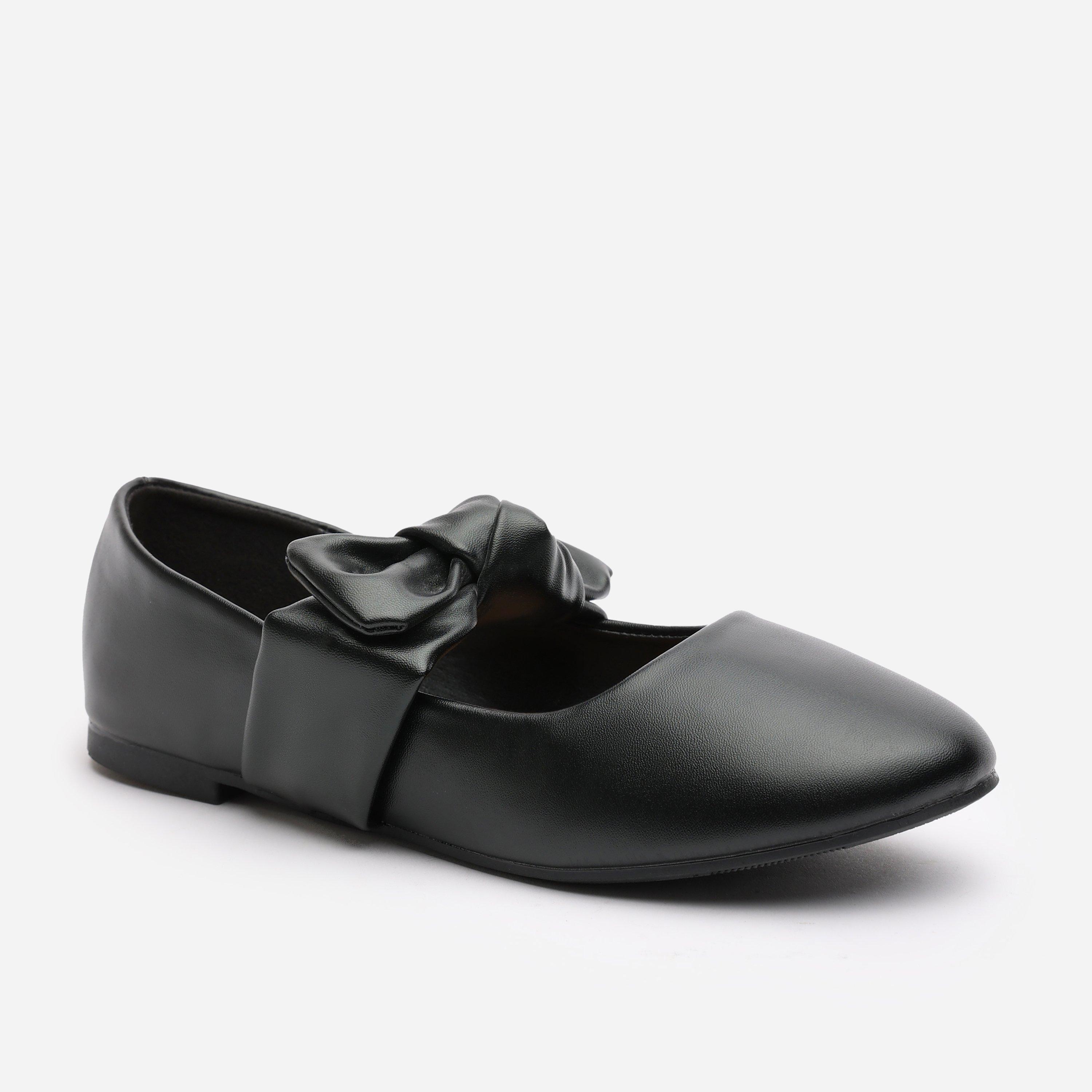 Black PU - Wheres That From - Bow Strap Ballet Pumps - 2