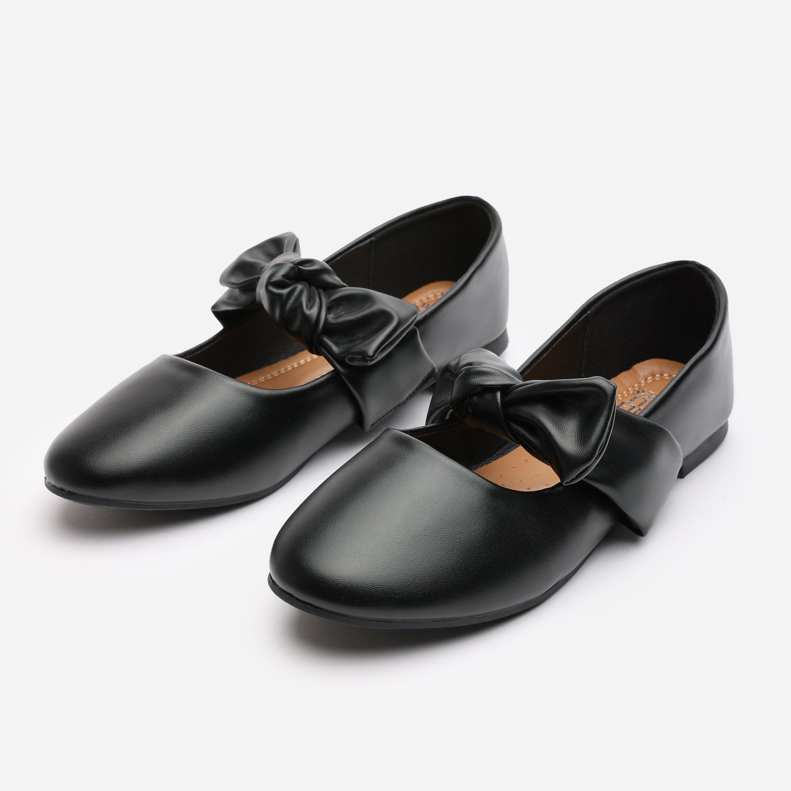 Black PU - Wheres That From - Bow Strap Ballet Pumps - 3