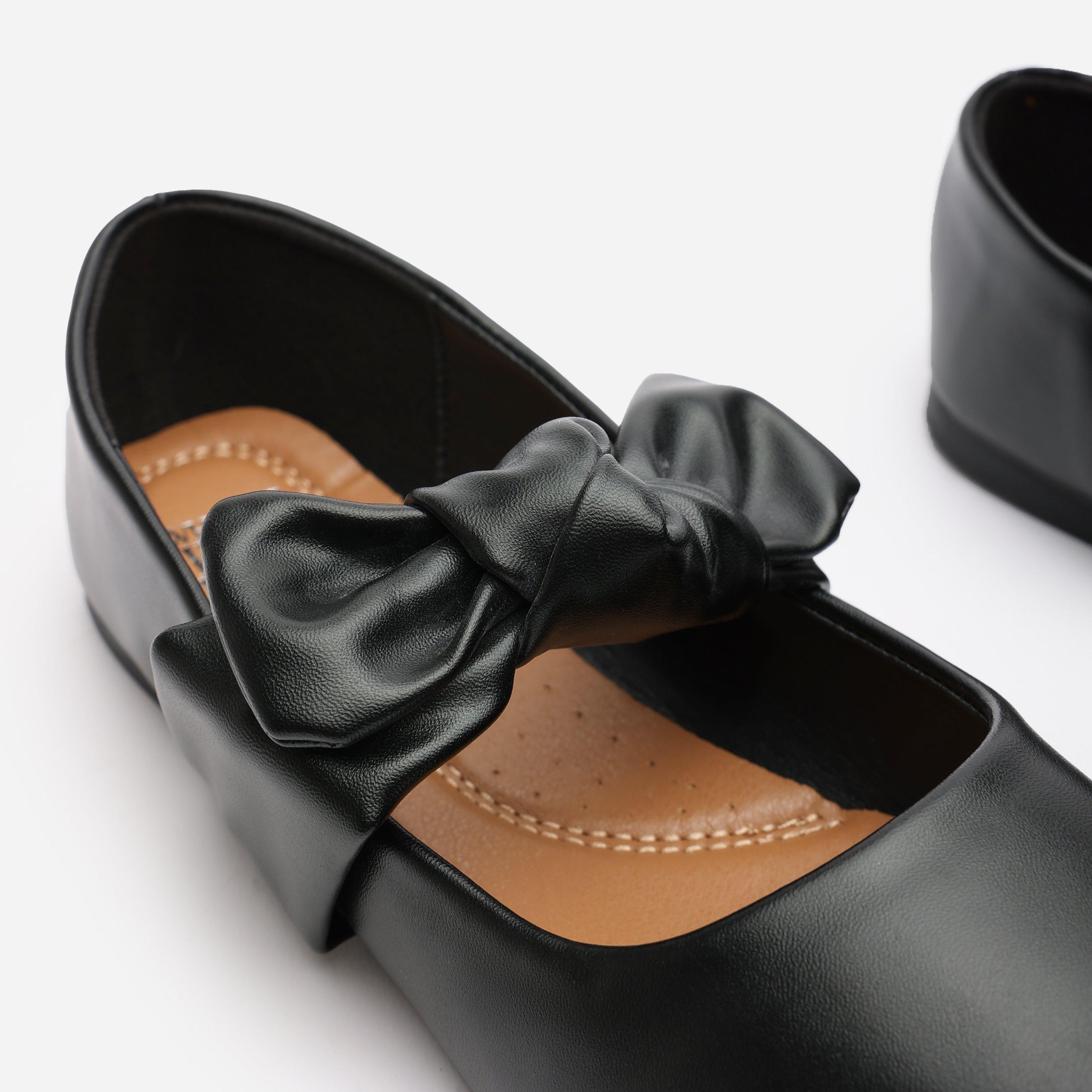 Black PU - Wheres That From - Bow Strap Ballet Pumps - 4