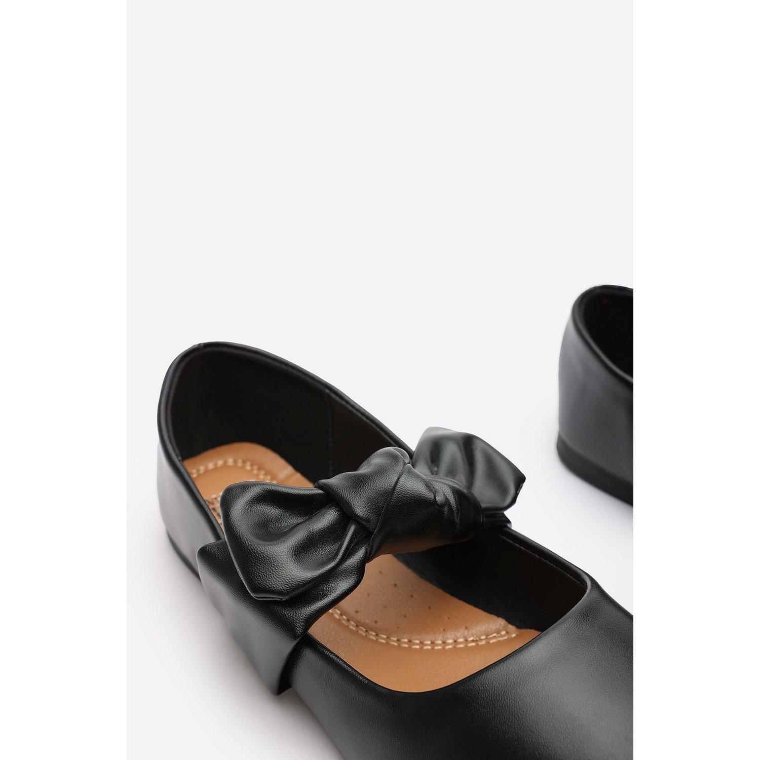 Black PU - Wheres That From - Women's Bow Strap Ballet Pumps - 5