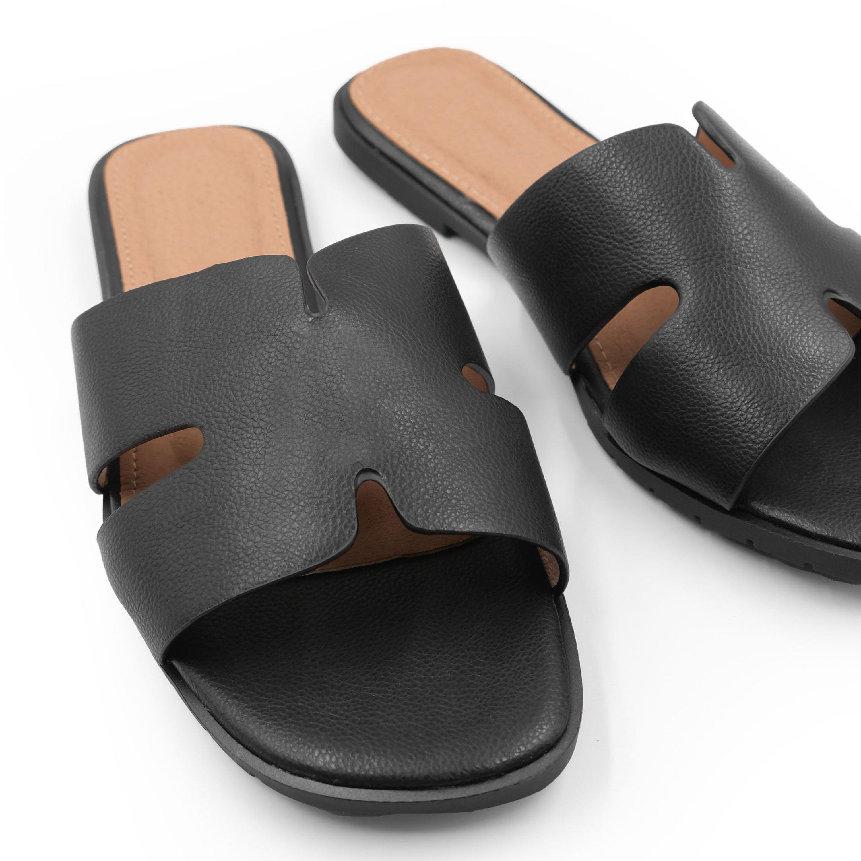 Cuir noir PU - Wheres That From - Cutout Strap Flat Sandals - 3