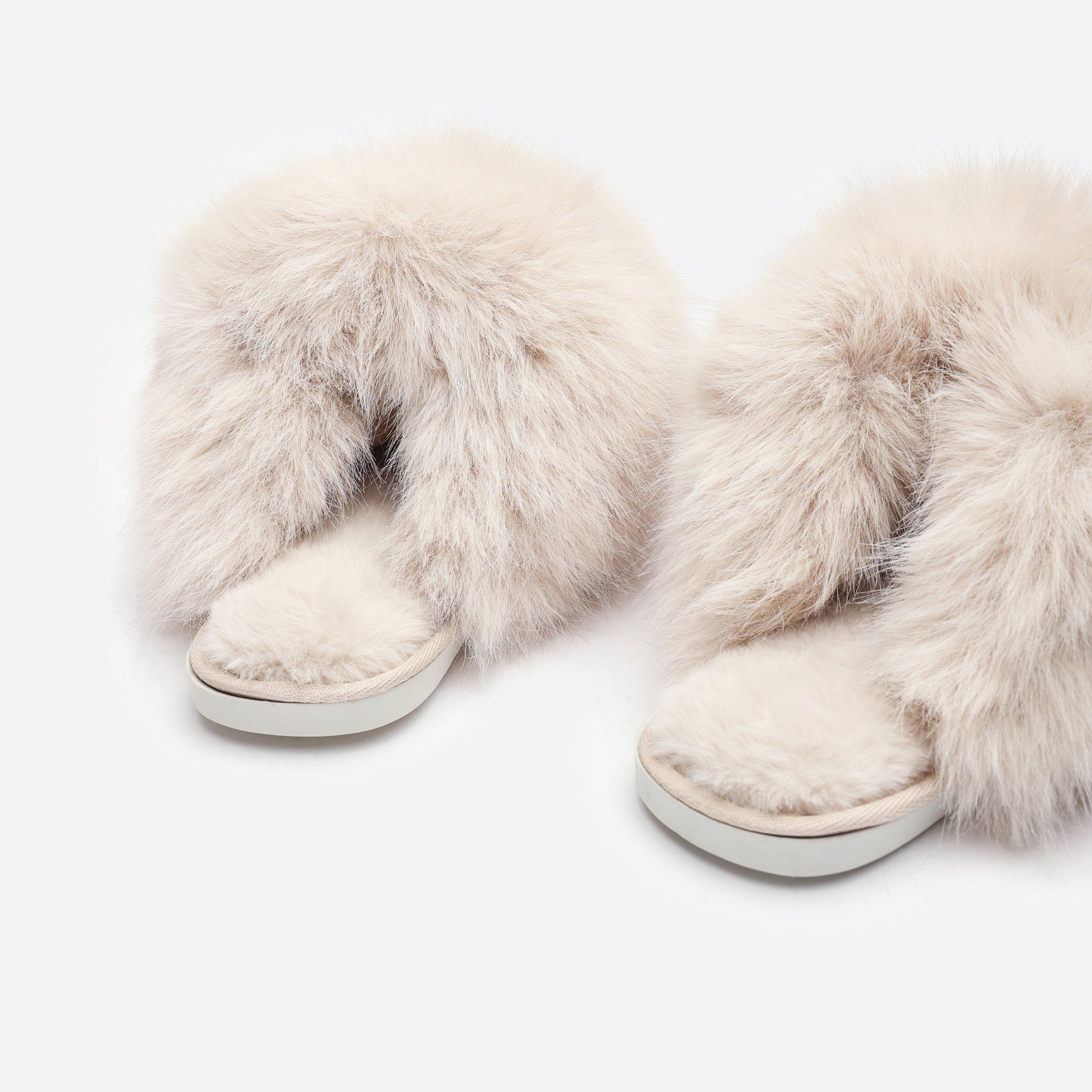Beige Crazy Fur - Wheres That From - Fluffy Faux Fur Mule Slippers - 3