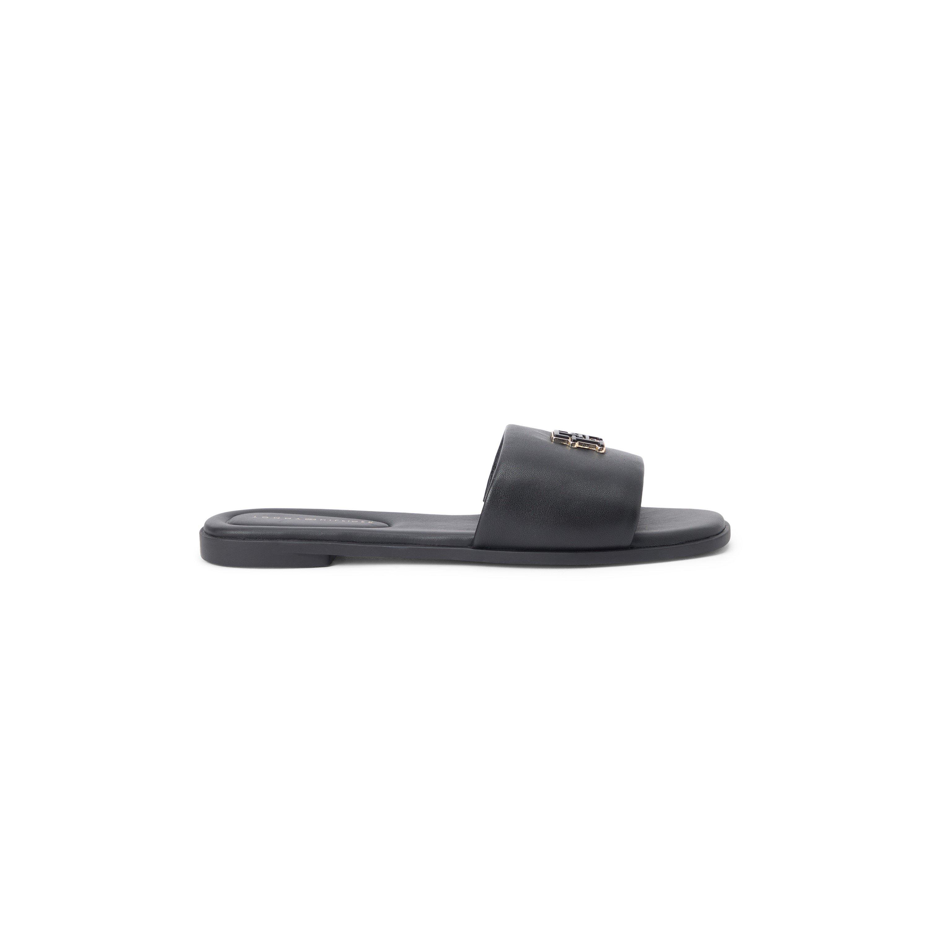 Tommy Hilfiger Tommy Monogram Strap Leather Mules - Black - Size 6 (39)
