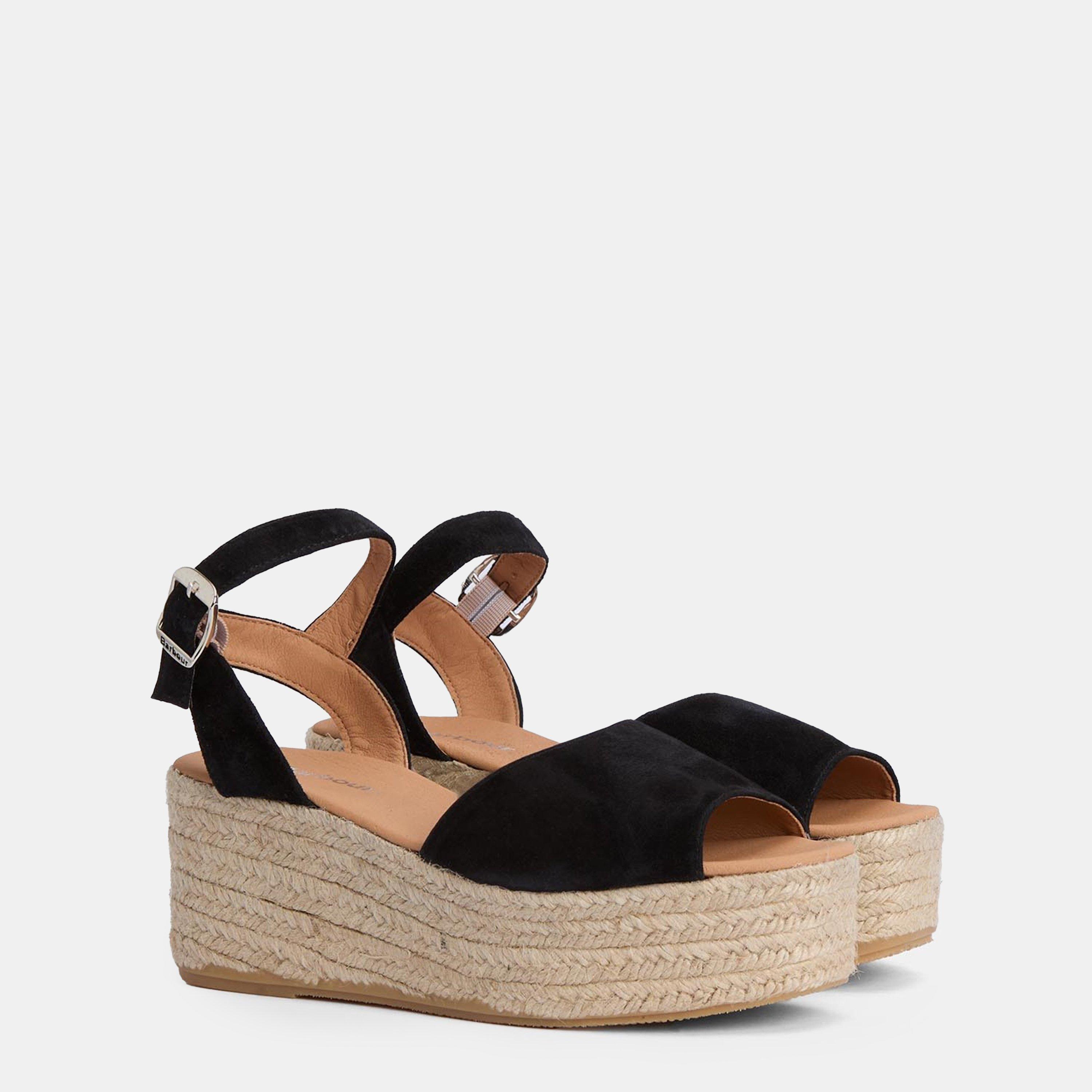 Black Suede - Barbour - Aspen Espadrille Wedges - 2