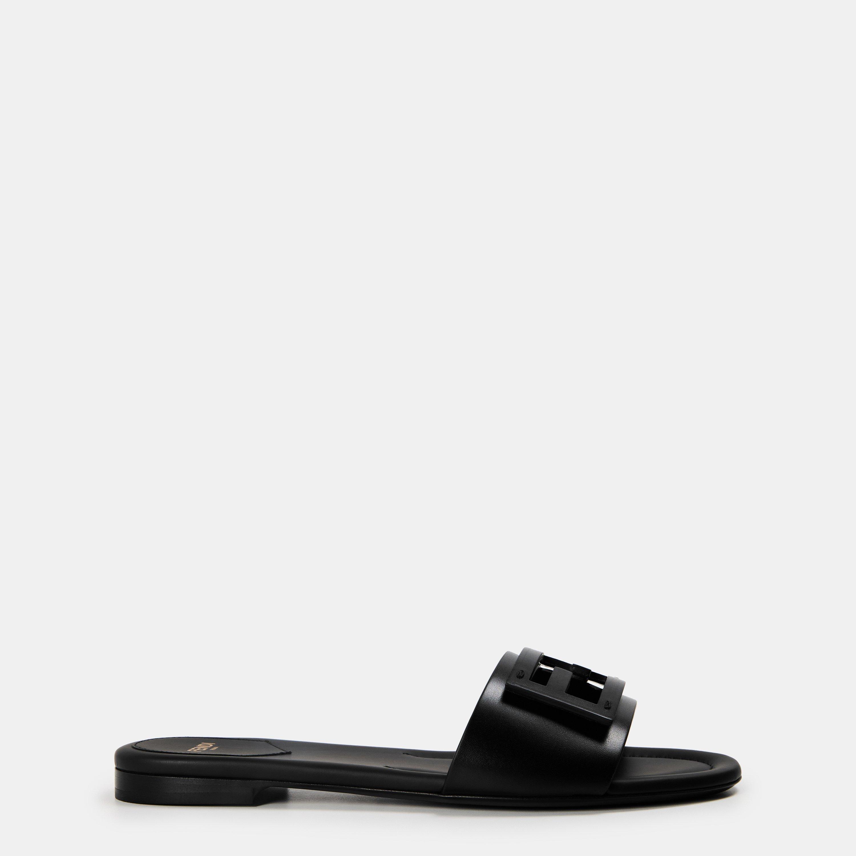 Fendi Womens Baguette Slide Flat Sandals - Nero - Size 5 (38)