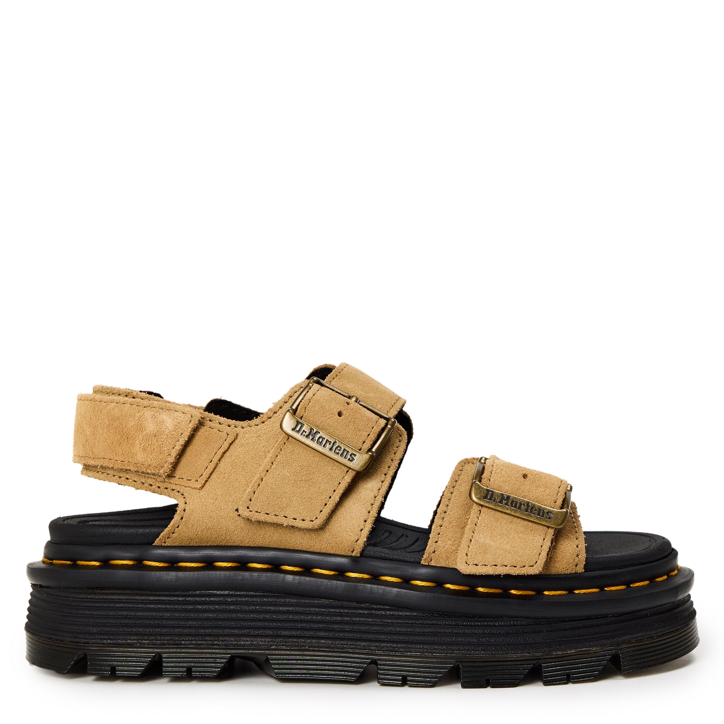 Savannah Tan - Dr Martens - Women's ZebZag Suede Leather Hook and Loop Flatform Sandals - 1