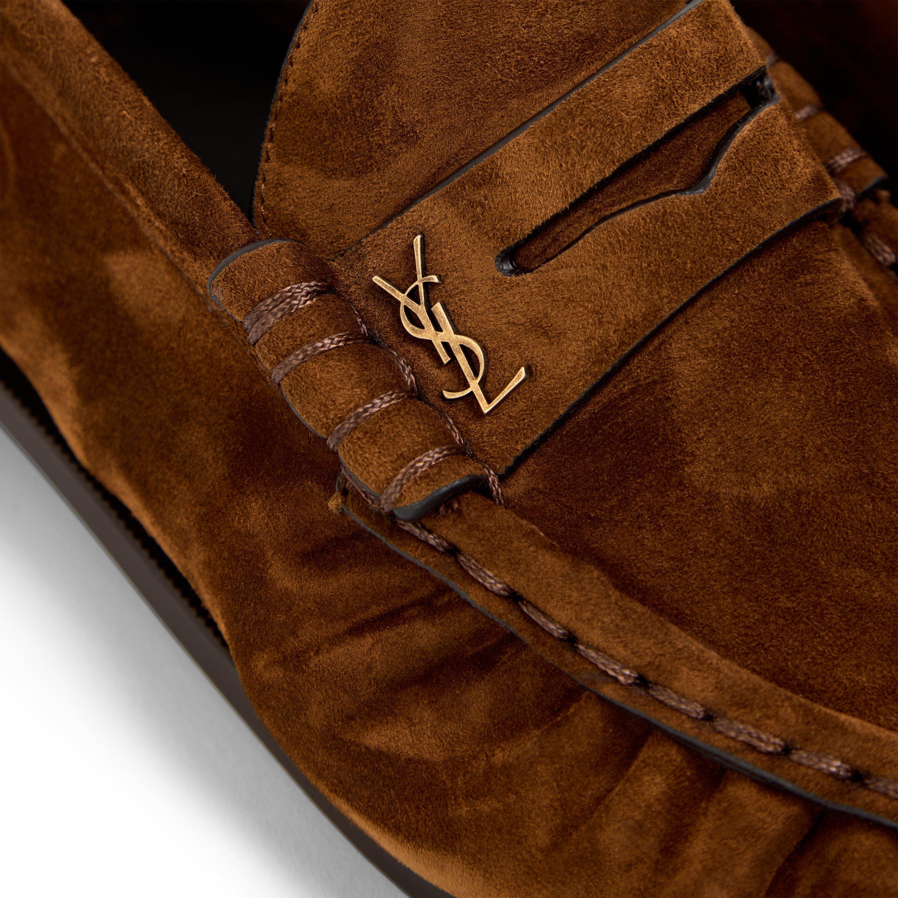 Dark Havana - Saint Laurent - Women's Le Cassandre Penny Suede Loafers - 4