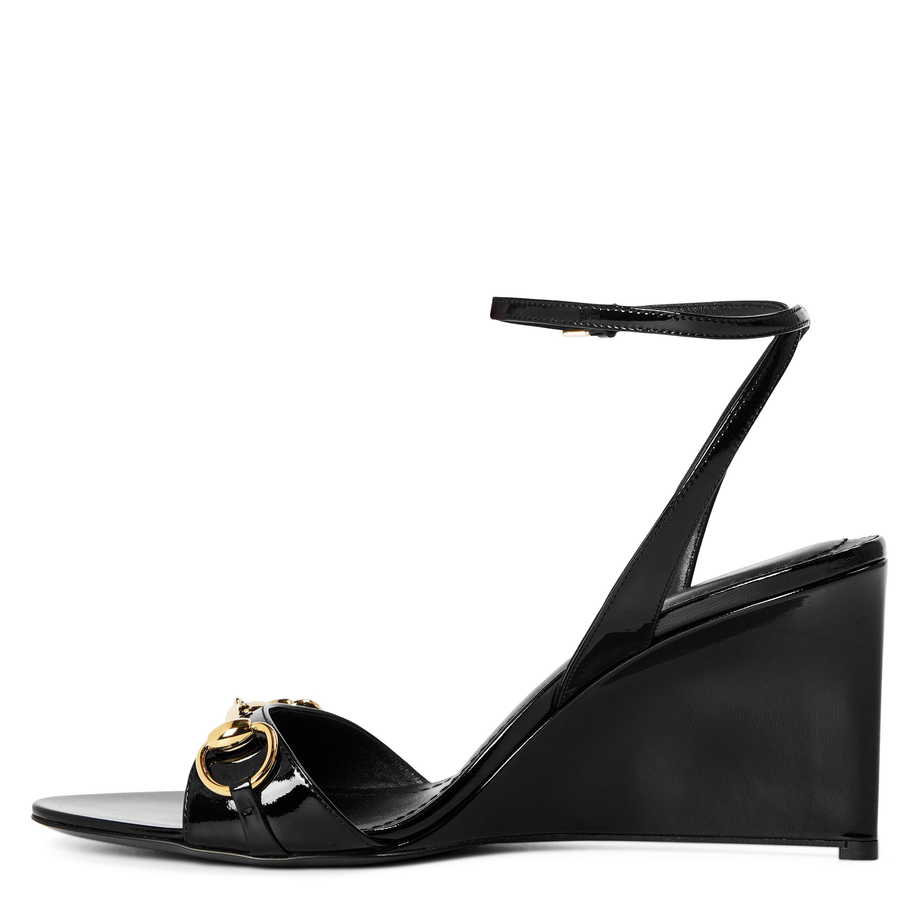 Black Patent - Gucci - Women's Donna Patent Leather Wedge Sandals - 2