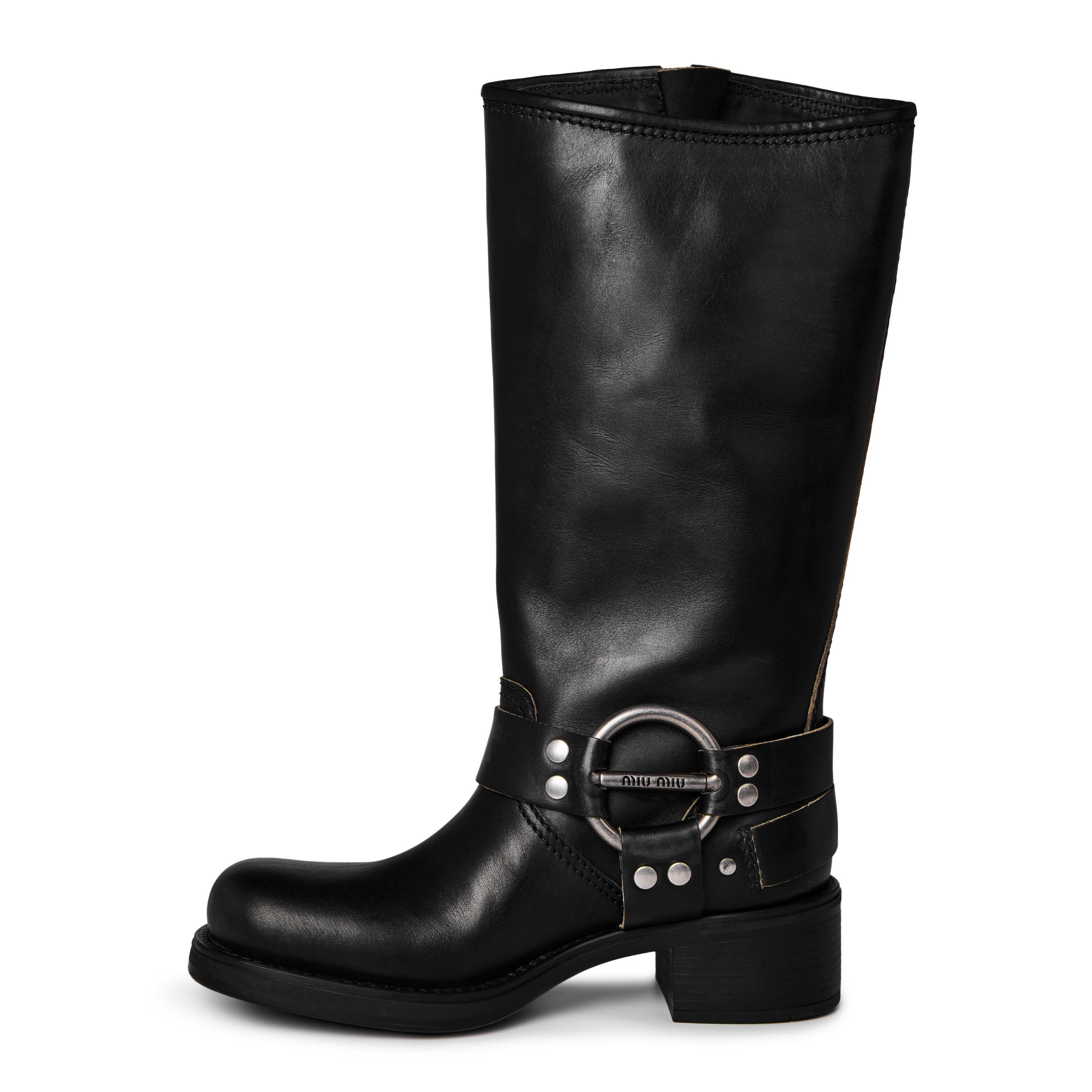 Black - Miu Miu - Leather Buckle Boots - 2