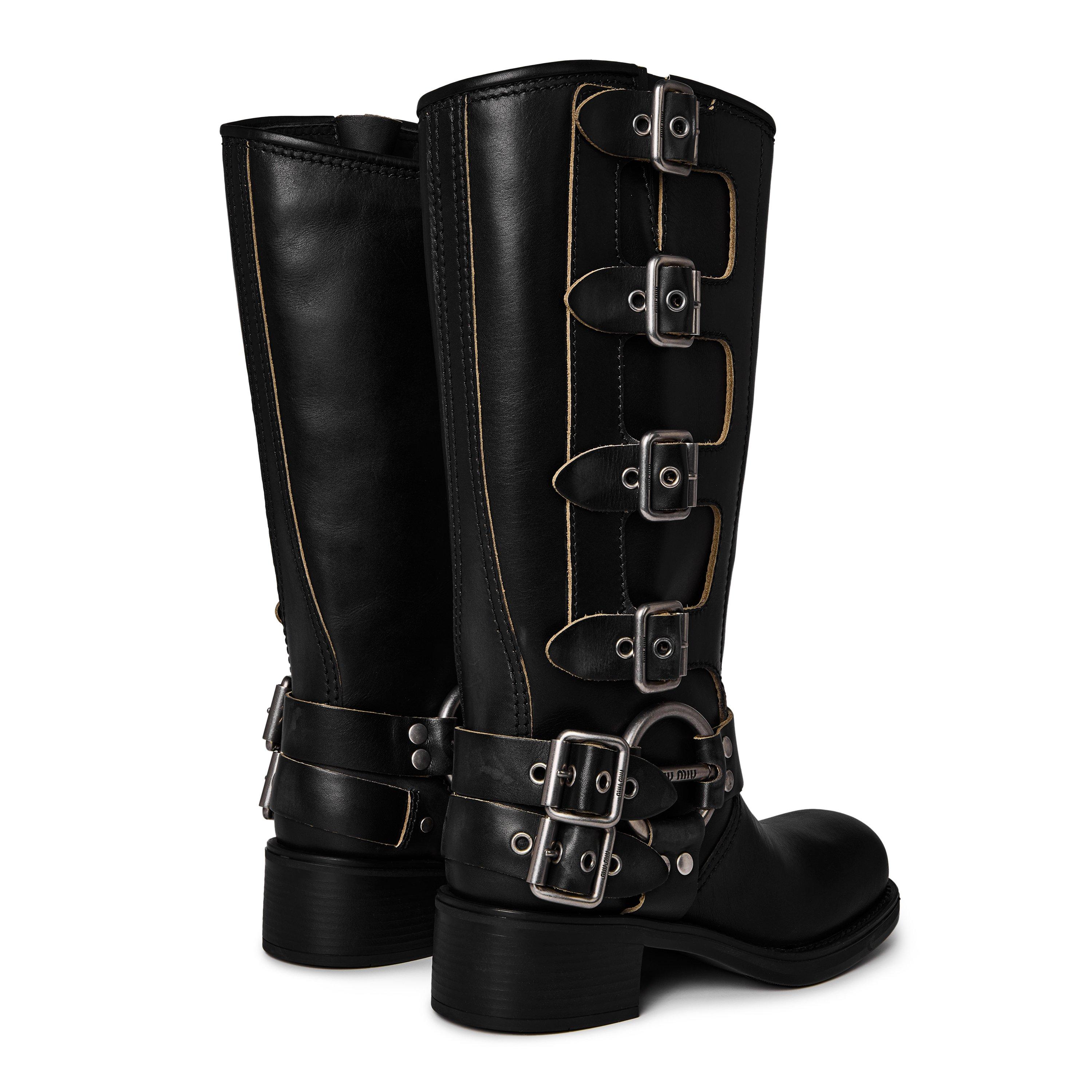 Black - Miu Miu - Leather Buckle Boots - 5