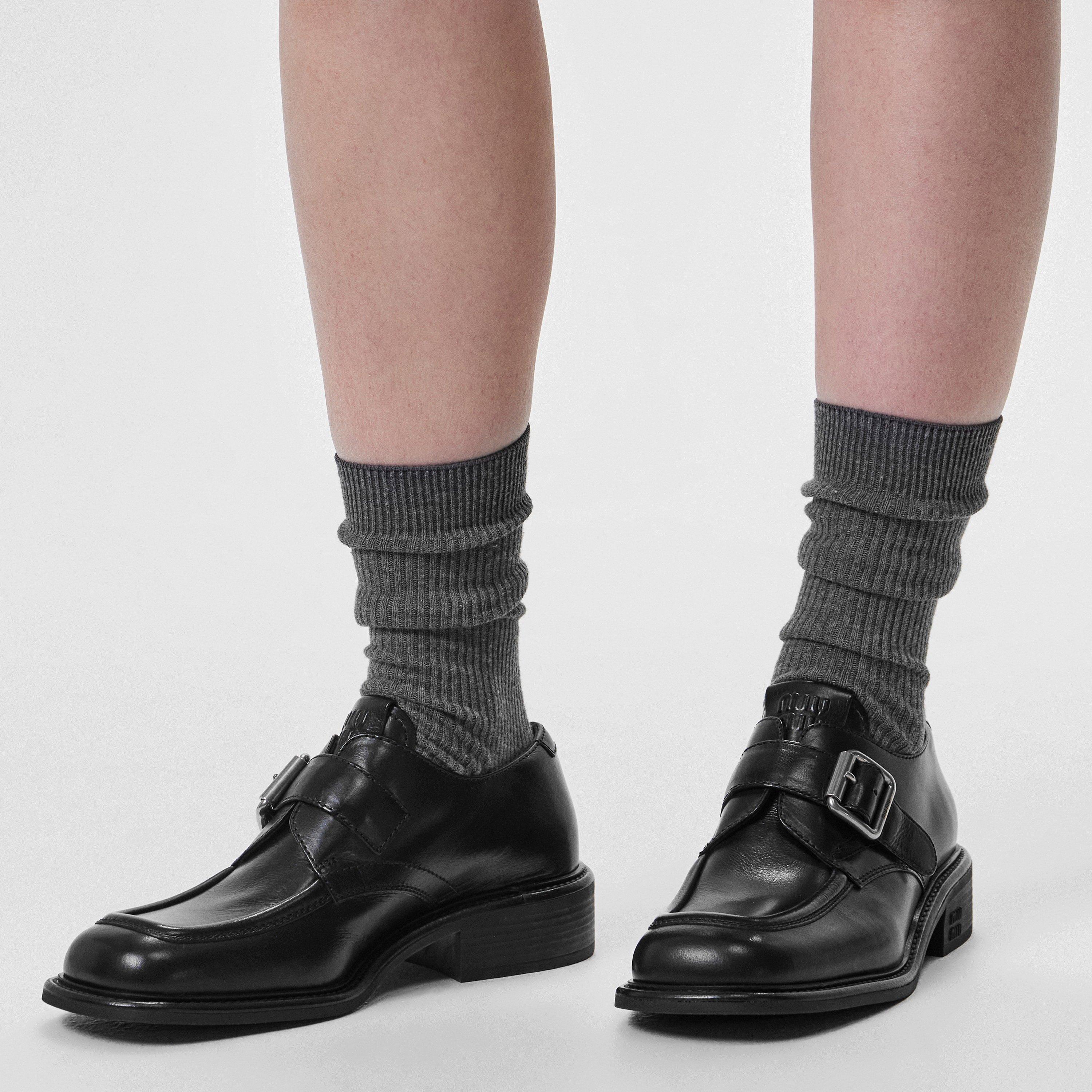 Black - Miu Miu - Leather Buckle Strap Shoes - 2