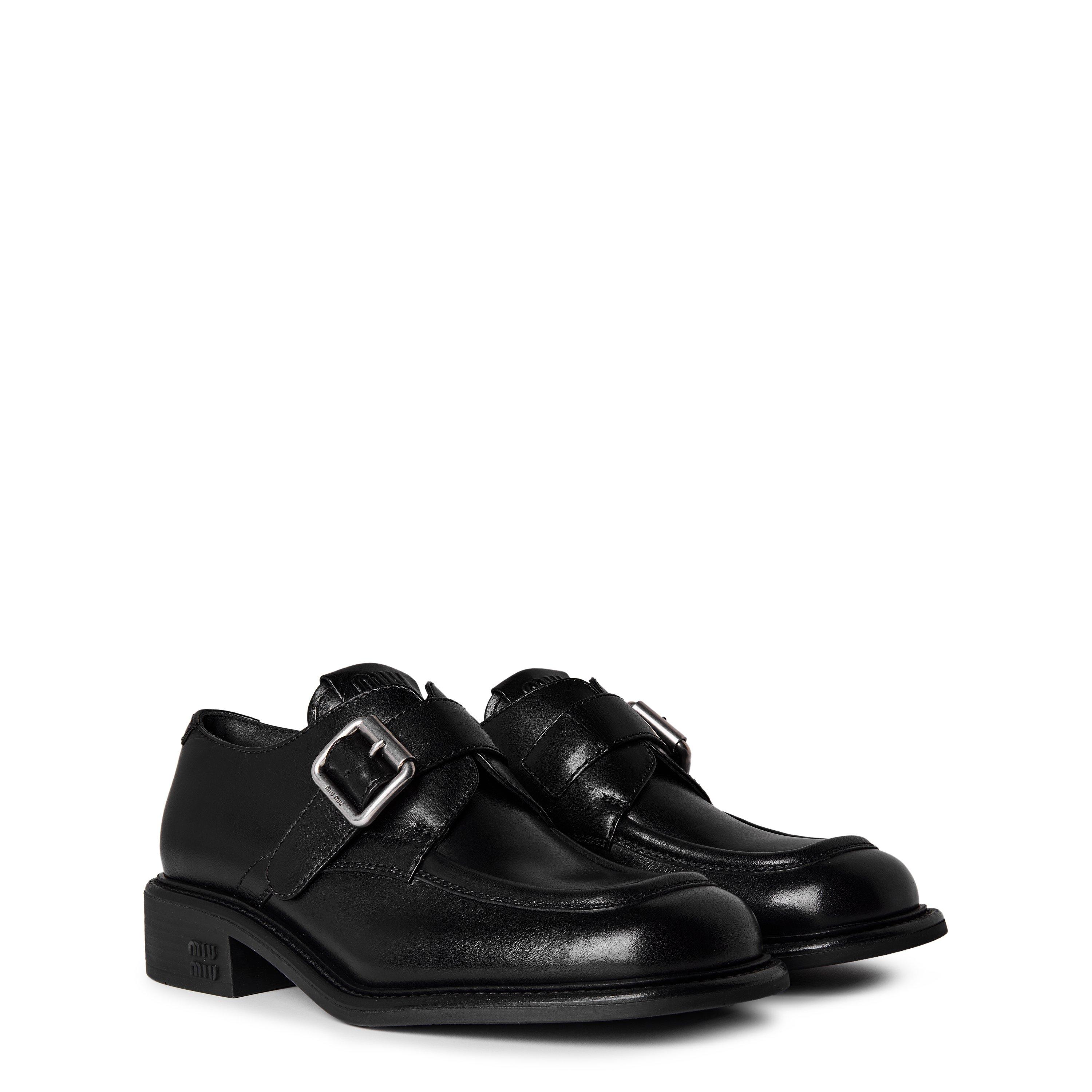 Black - Miu Miu - Leather Buckle Strap Shoes - 3