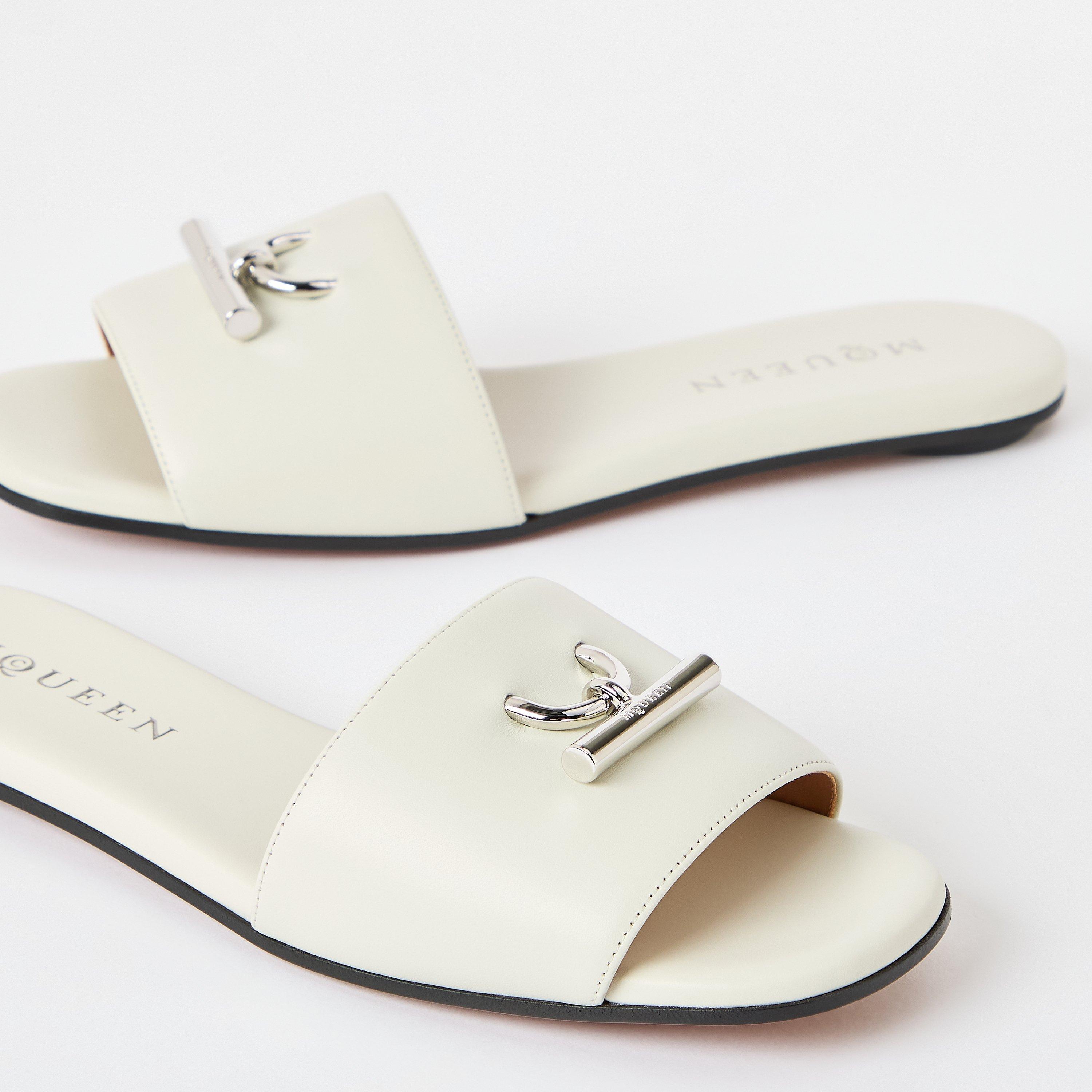 White/Silver - Alexander McQueen - Women's Alex Leather Flat Sandals - 3