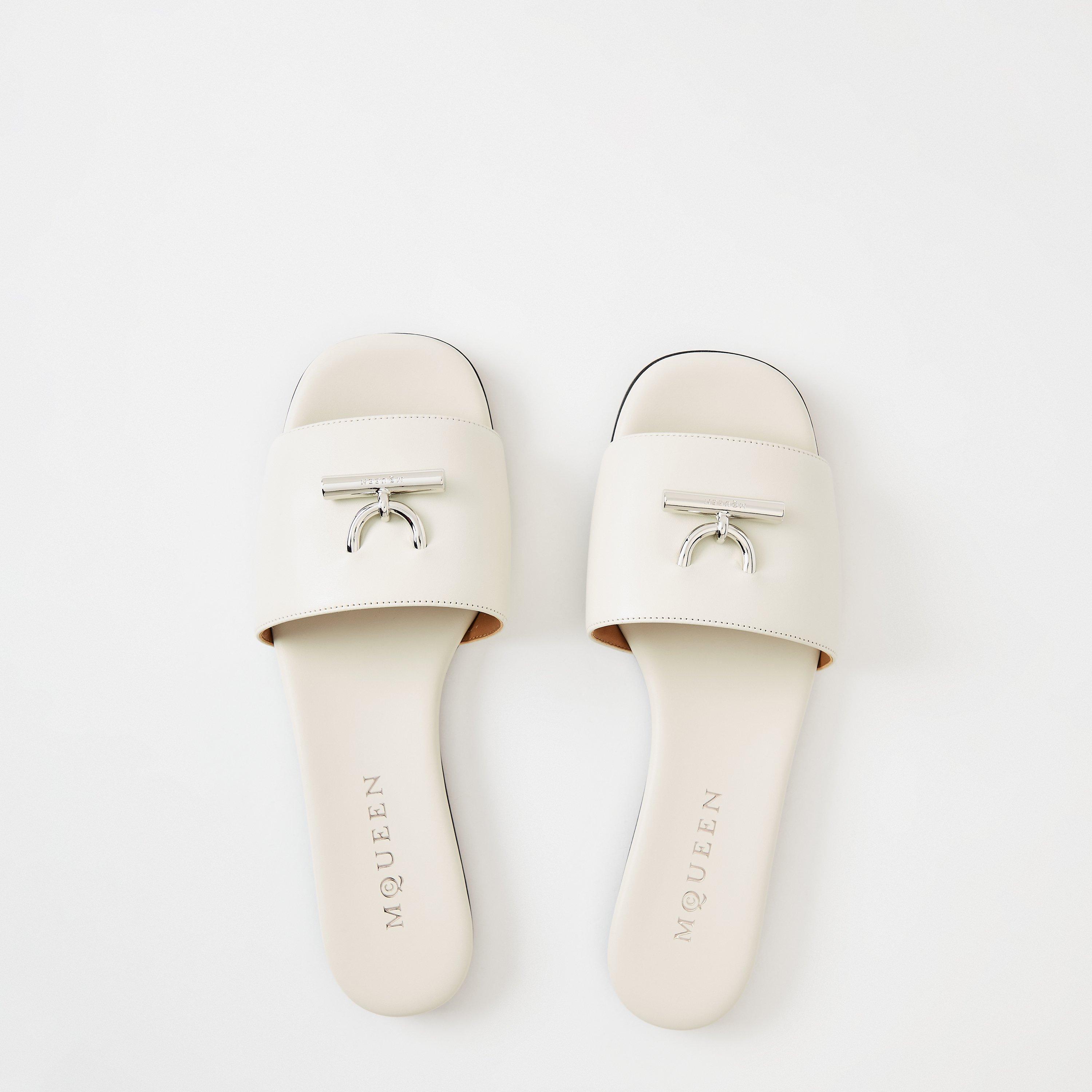 White/Silver - Alexander McQueen - Women's Alex Leather Flat Sandals - 4