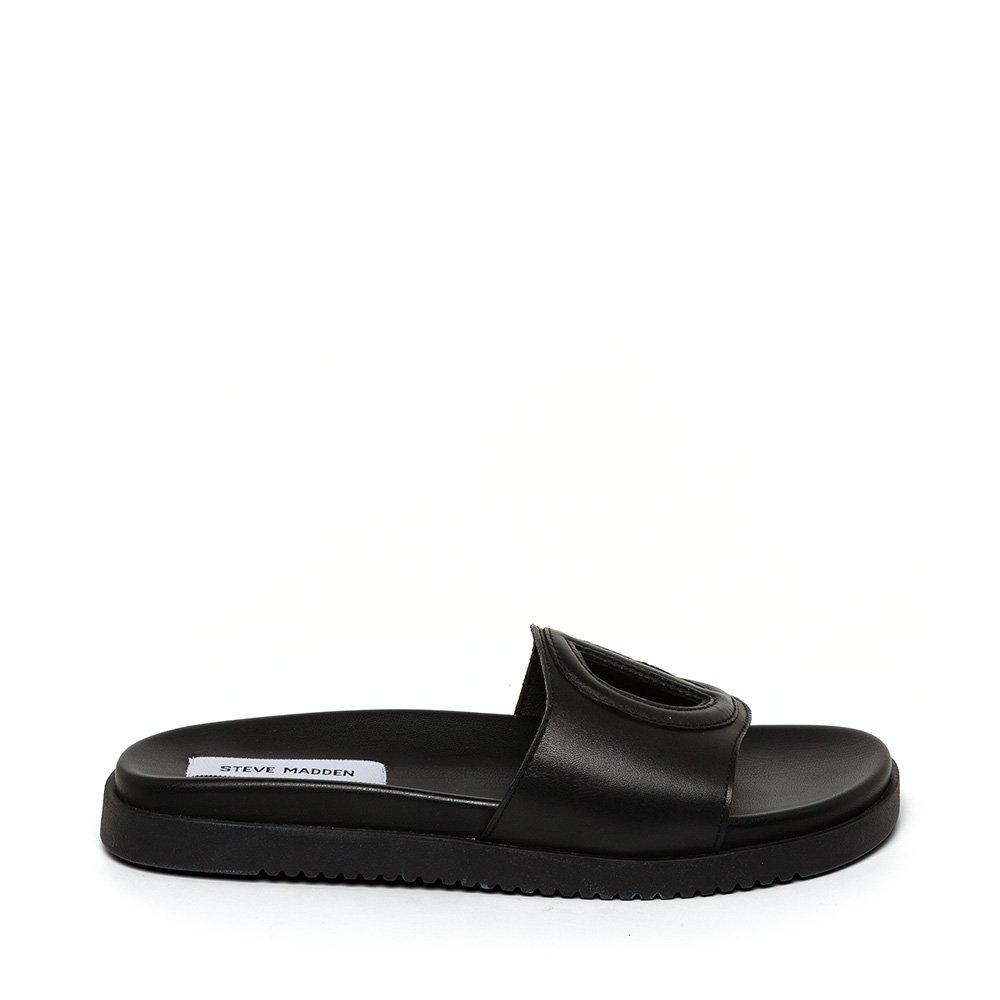 Steve Madden Women's Mayke Solid Flat Sandals - Black Leather - Size 4 (37)