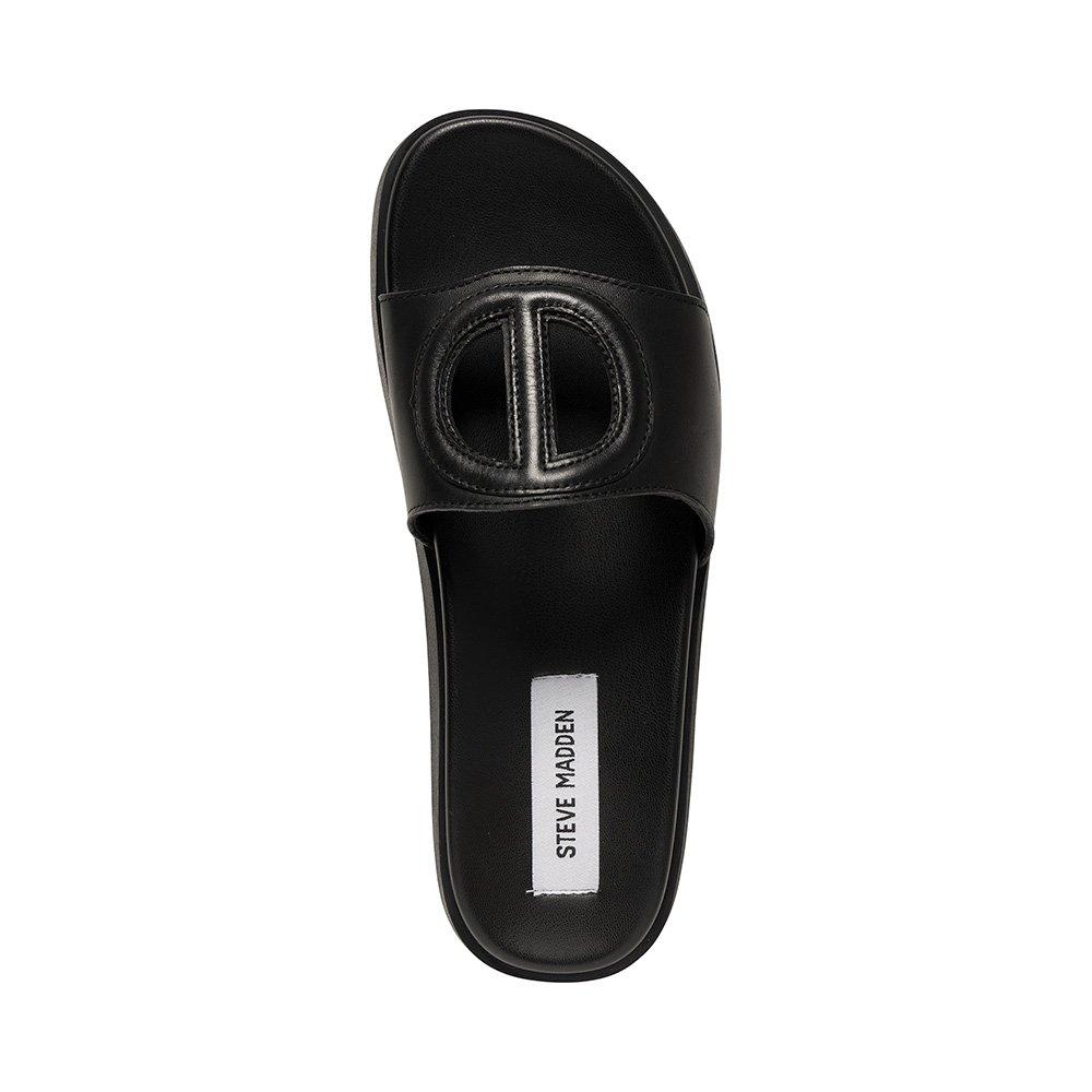 Zwart Leder - Steve Madden - Women's Mayke Solid Flat Sandals - 5