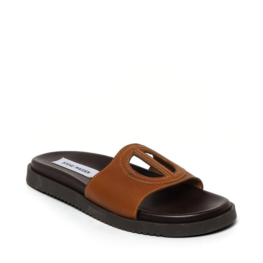 Cognac Leather - Steve Madden - Women's Mayke Solid Flat Sandals - 2