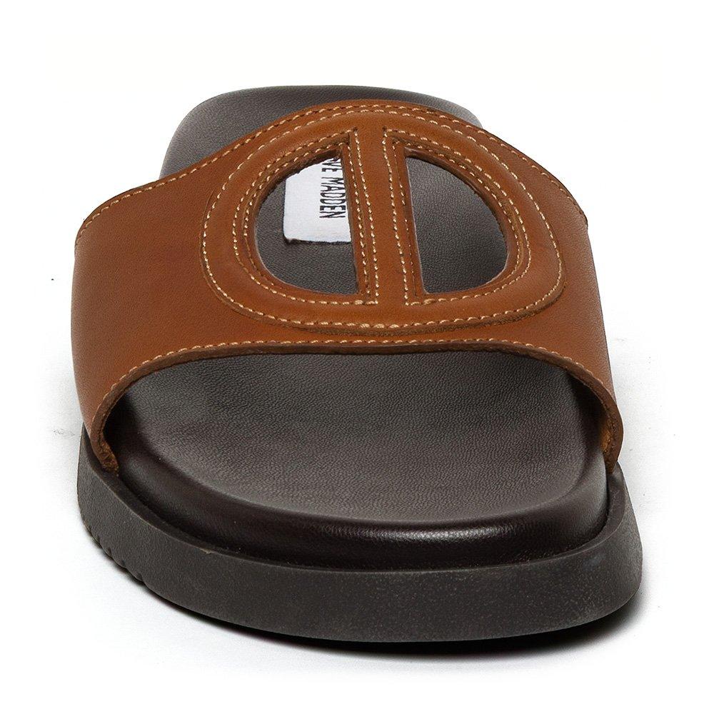 Cognac Leather - Steve Madden - Women's Mayke Solid Flat Sandals - 3