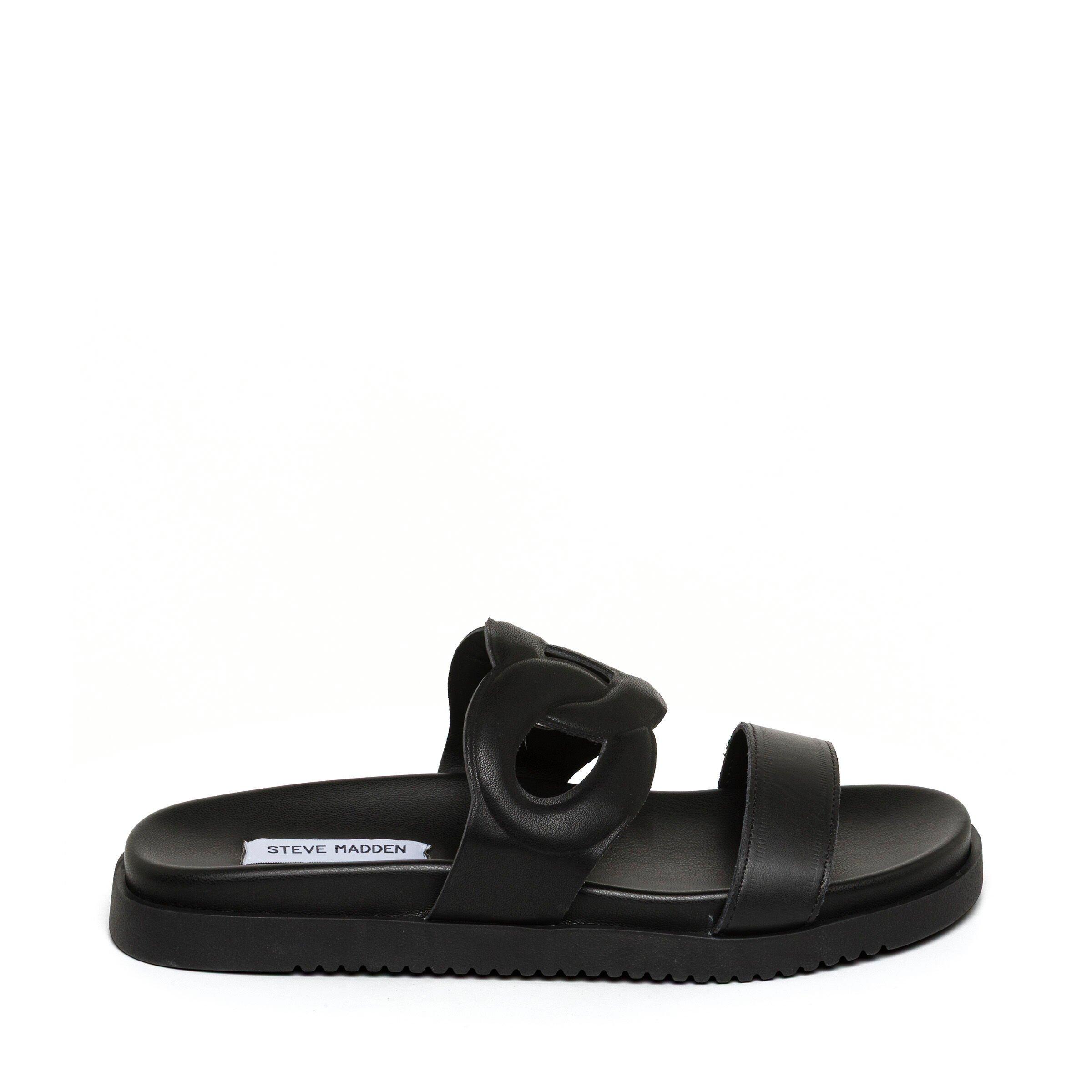 Steve Madden Women's Myrtle Flat Sandals - Black Leather - 7 (40)