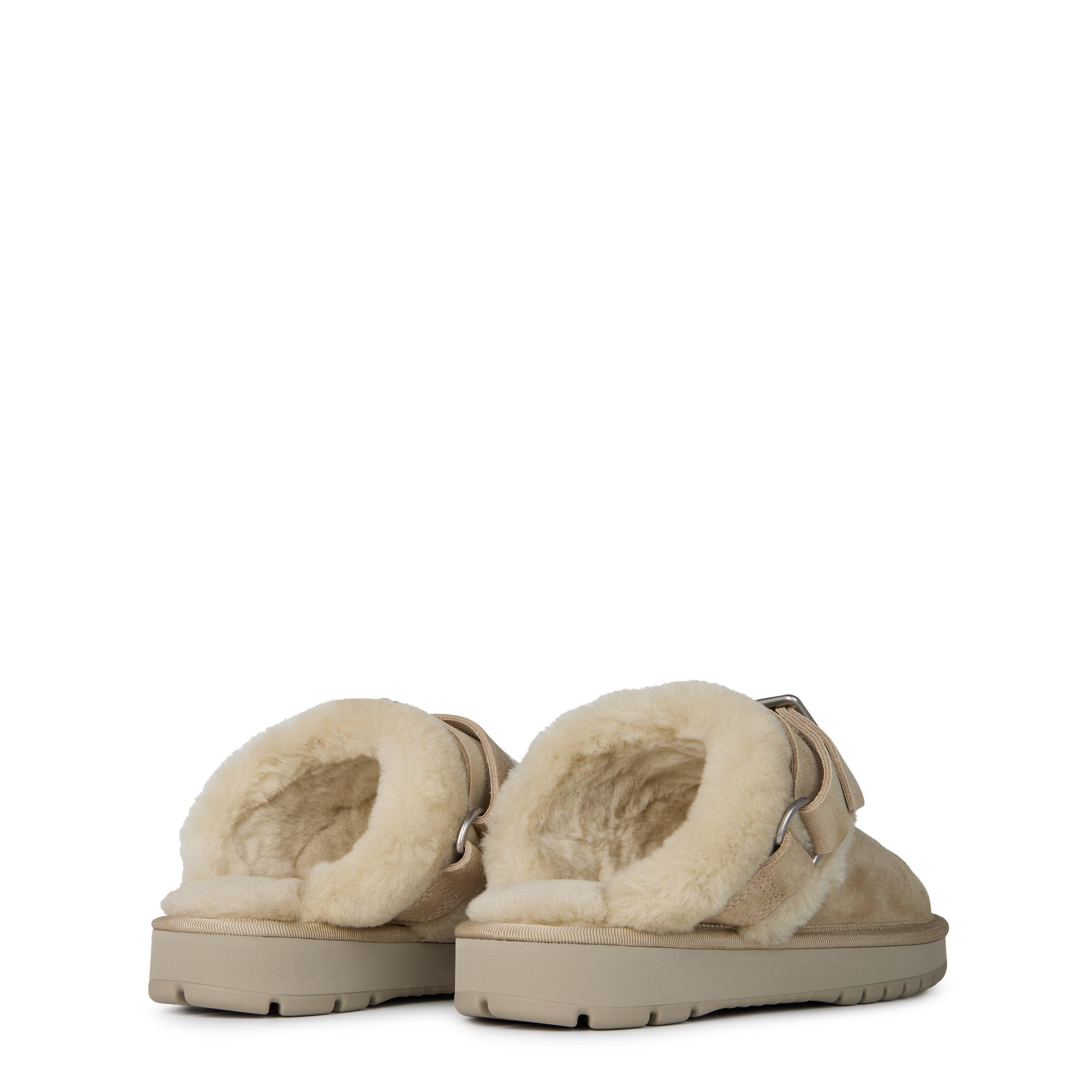 Beige - Burberry - Women's Chubby Suede and Shearling Slip On Flat Mules - 4