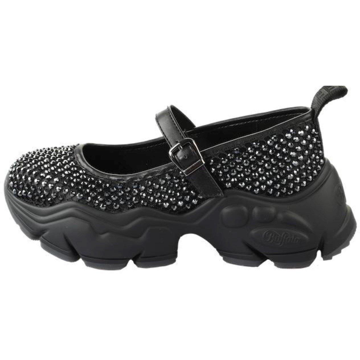 Schwarz - Buffalo - Women's Crystal Embellished Platform Mary Jane Ballet Pumps