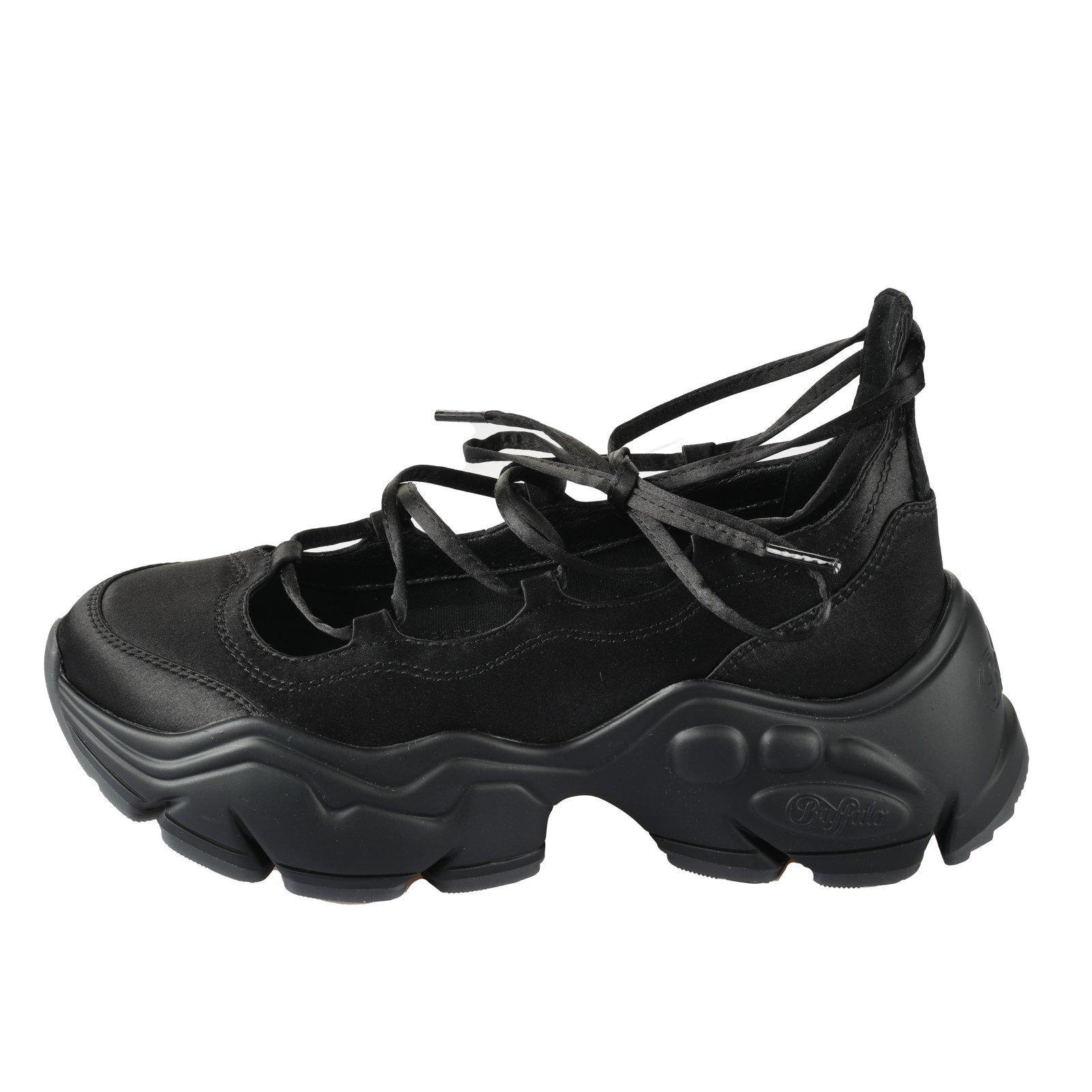 Black - Buffalo - Women's Textile Lace Up Ballet Pumps