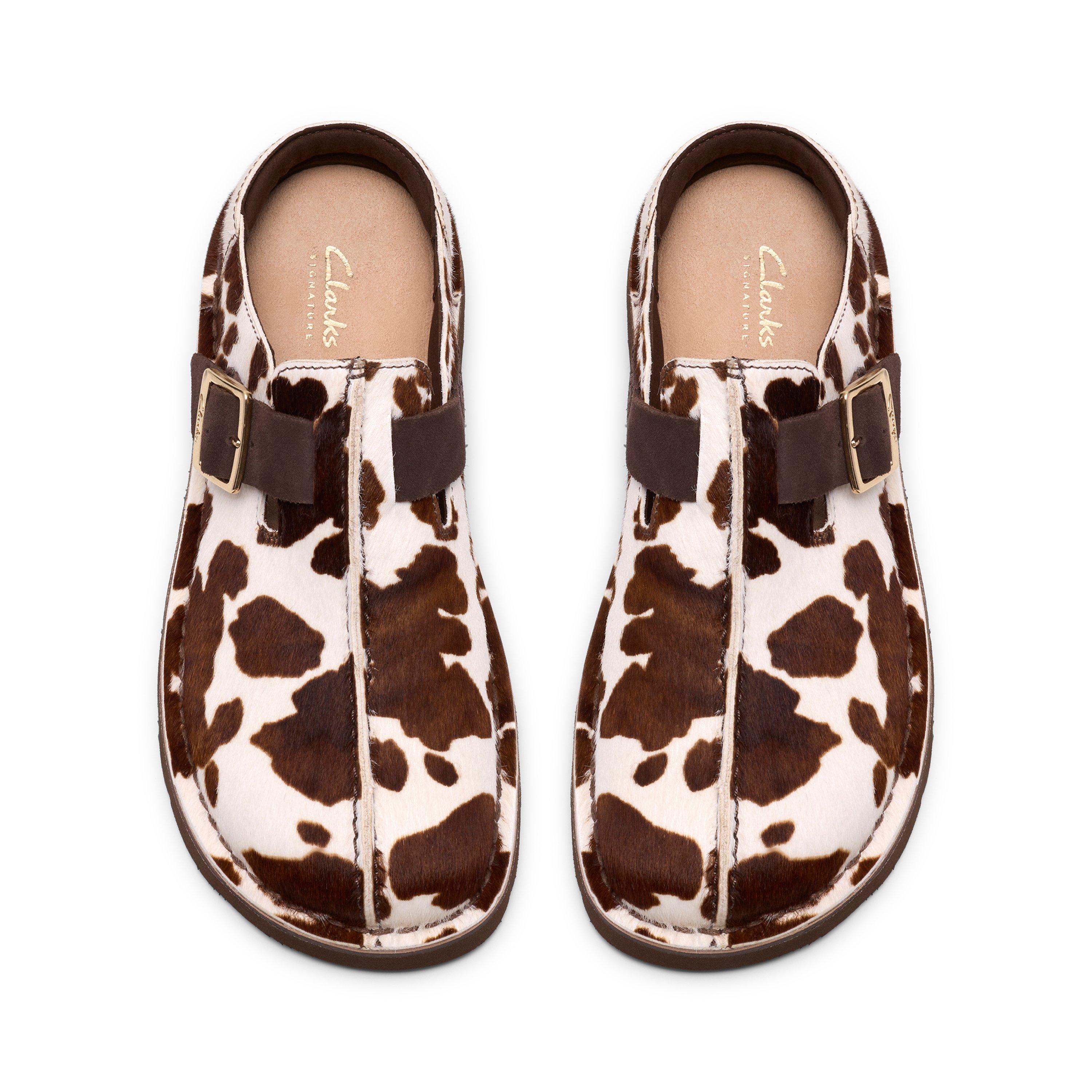 Cow Print - Clarks - Women's Flat Mules - 6