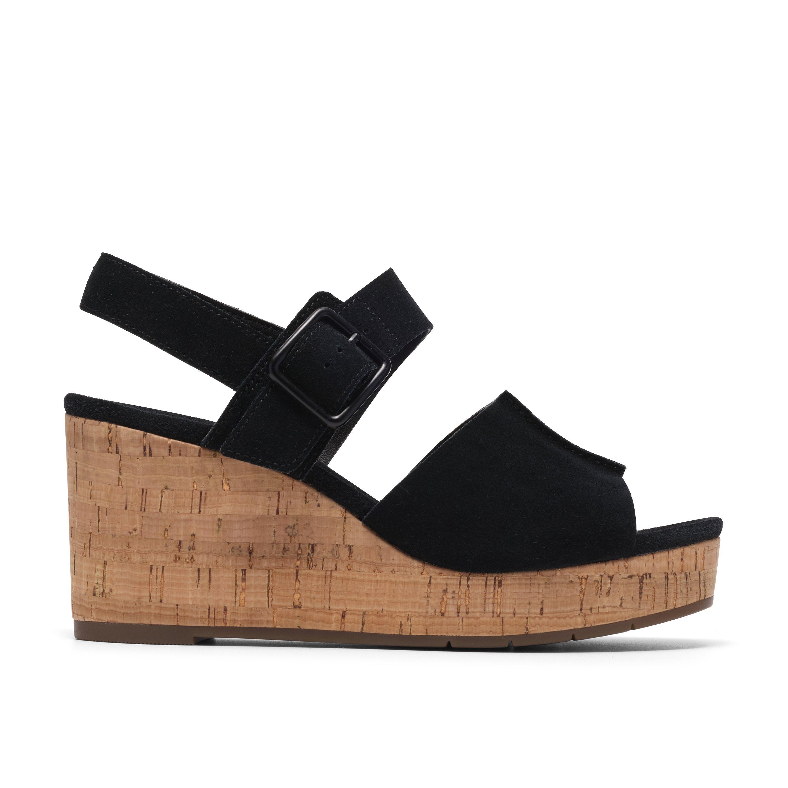 Black Suede - Clarks - Women's Wedge Sandals - 1