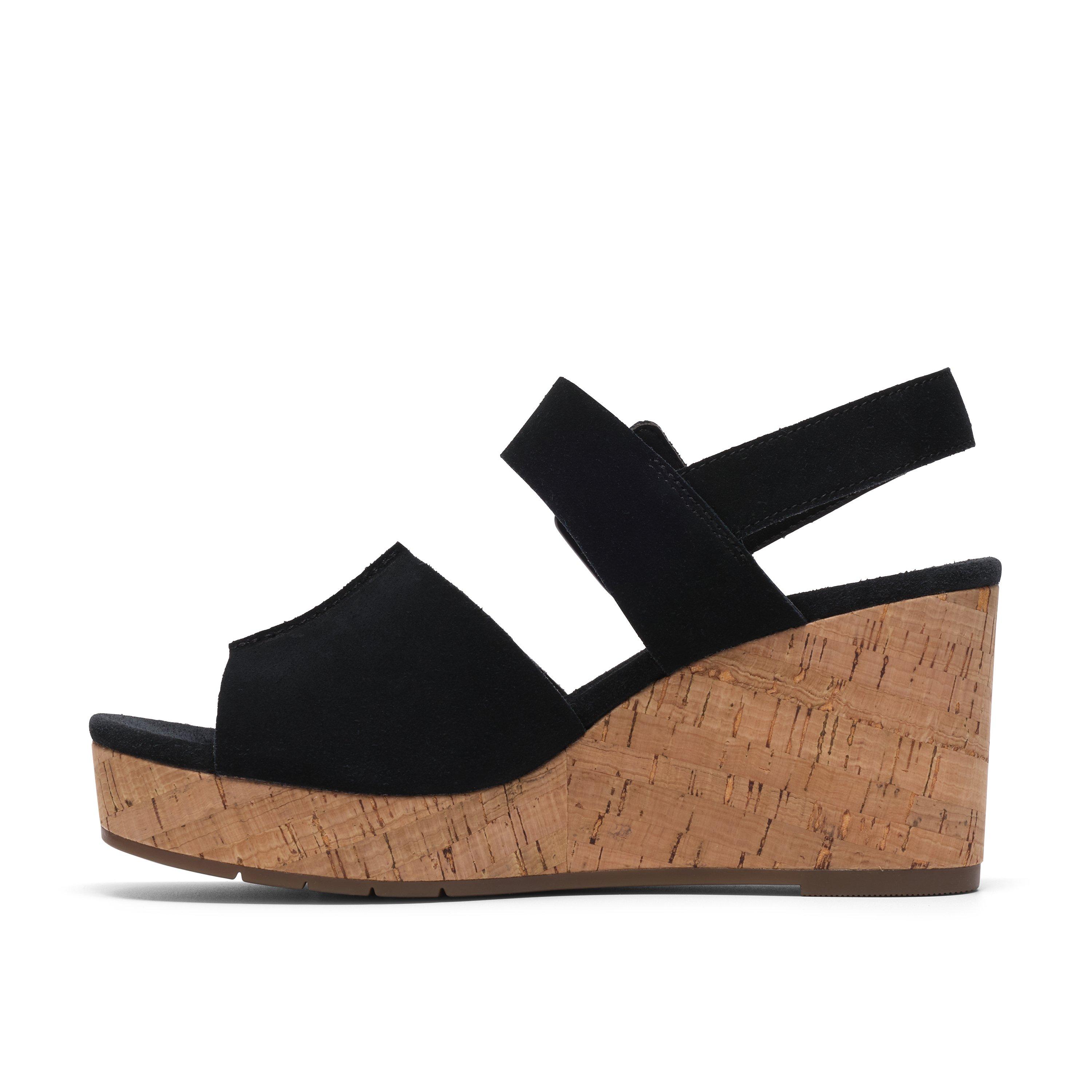 Black Suede - Clarks - Women's Wedge Sandals - 2
