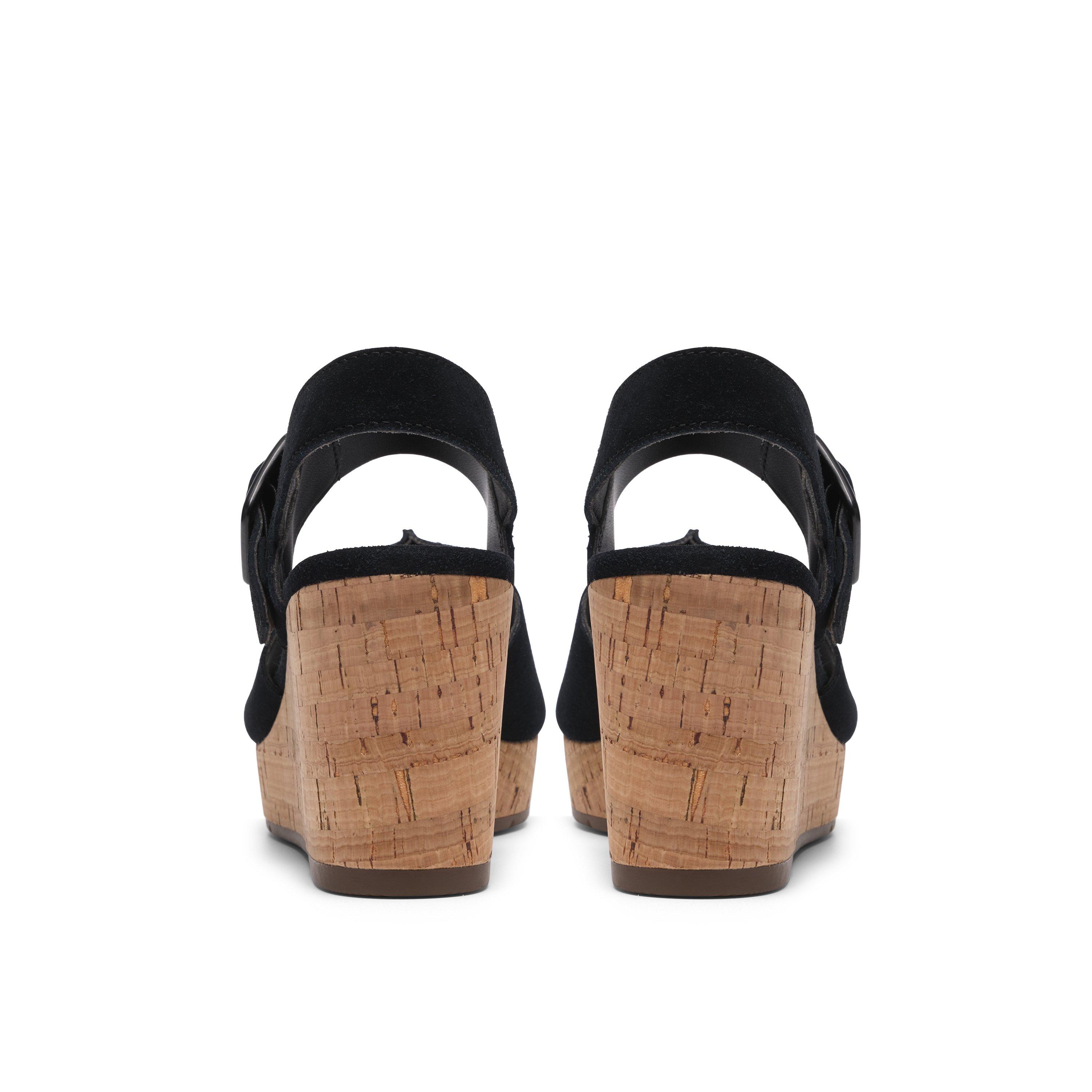 Black Suede - Clarks - Women's Wedge Sandals - 5