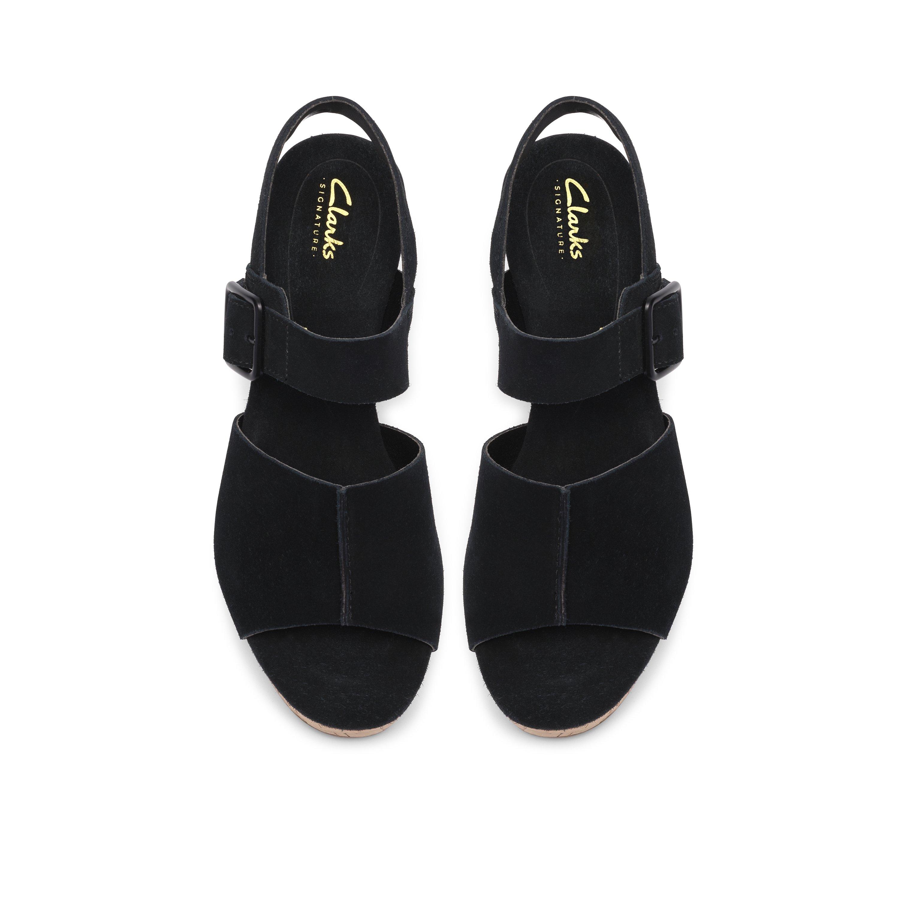 Black Suede - Clarks - Women's Wedge Sandals - 6