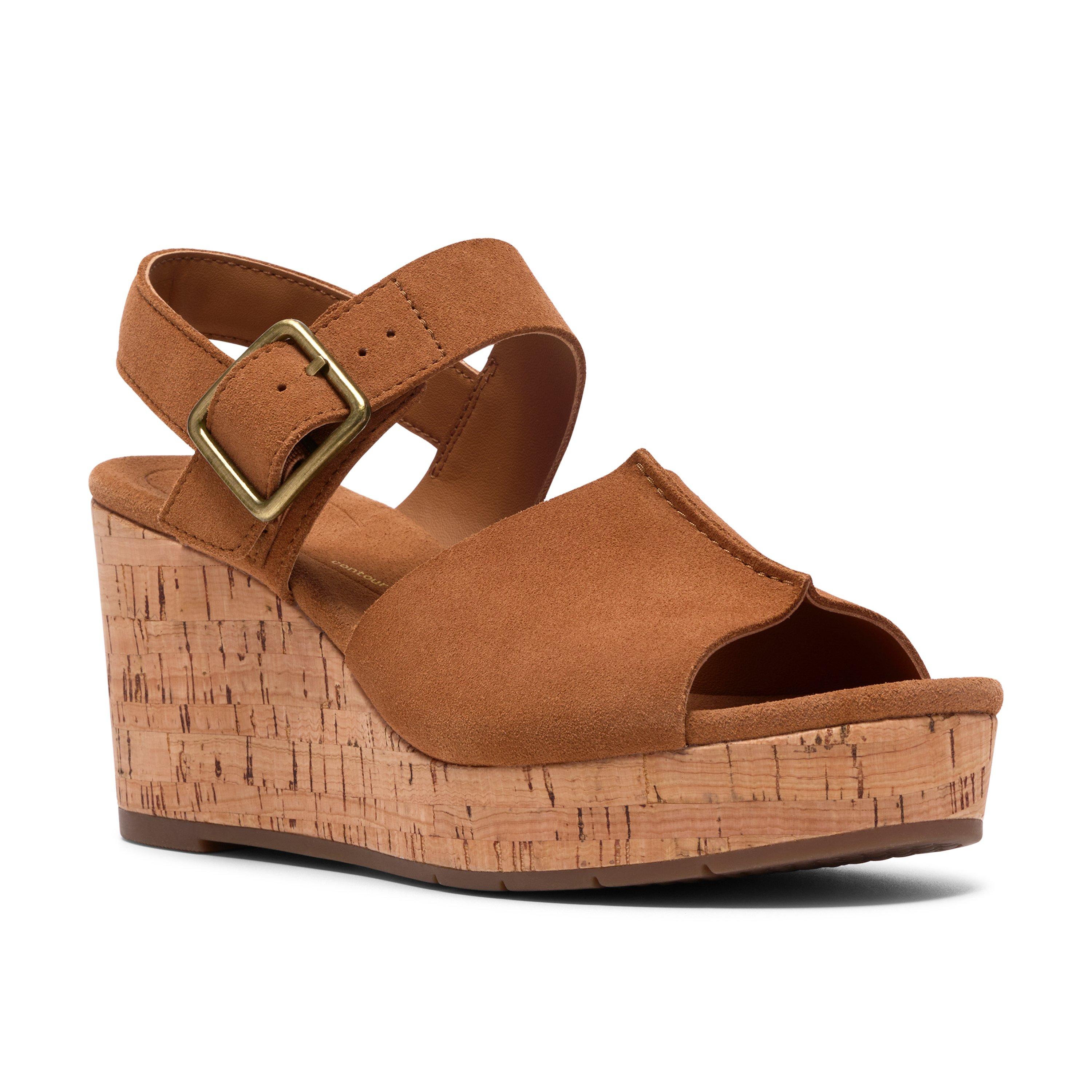 Tan Suede - Clarks - Women's Wedge Sandals - 4
